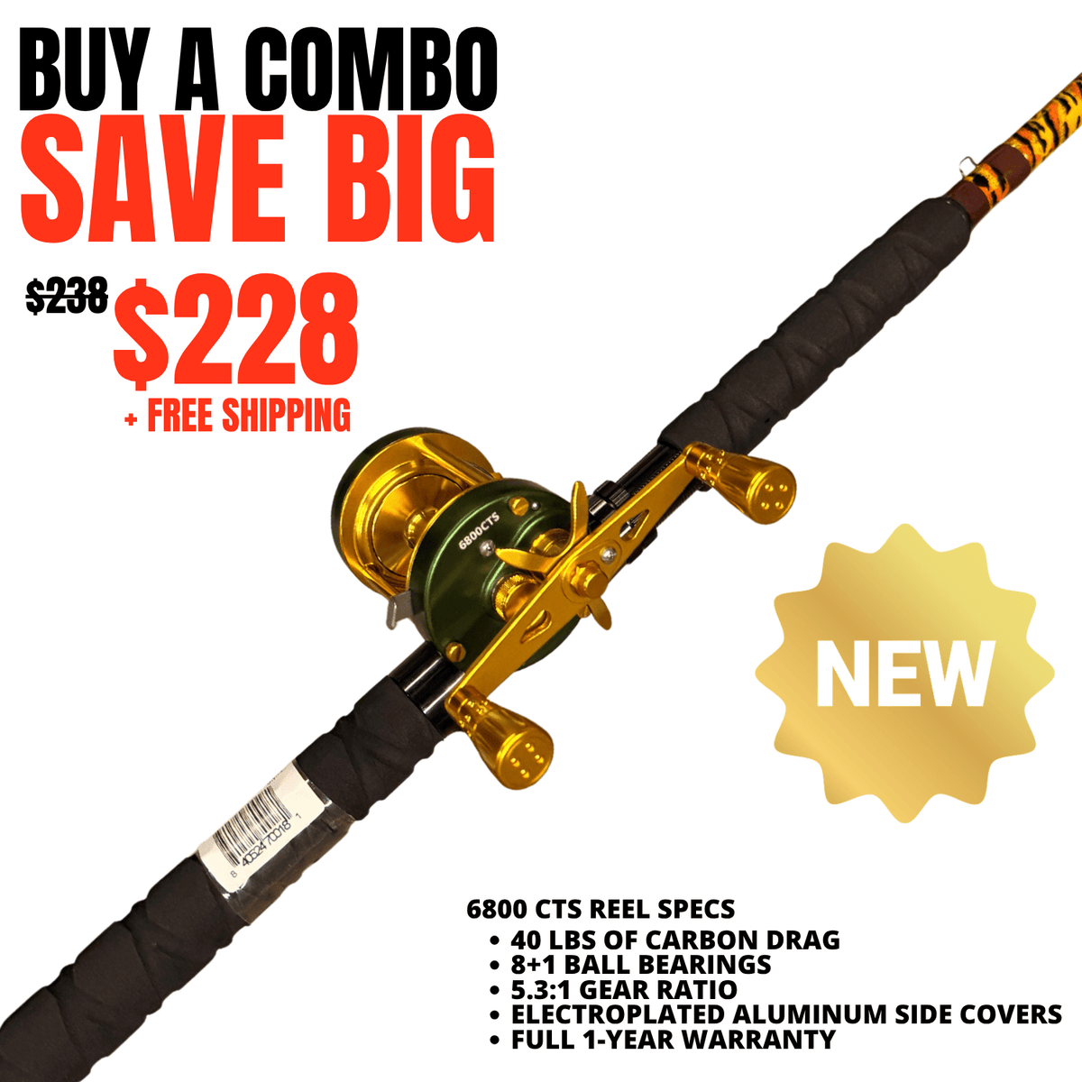 Catfish Pro 1 of 220 The Tiger Limited Edition Glow Casting Rod