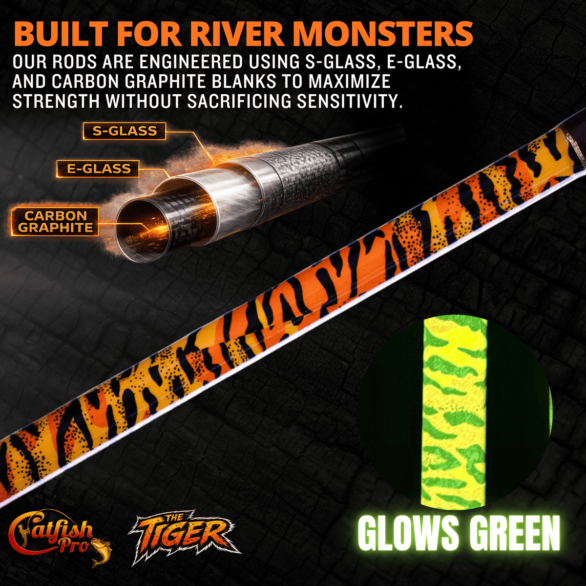 Catfish Pro 1 of 220 The Tiger Limited Edition Glow Casting Rod