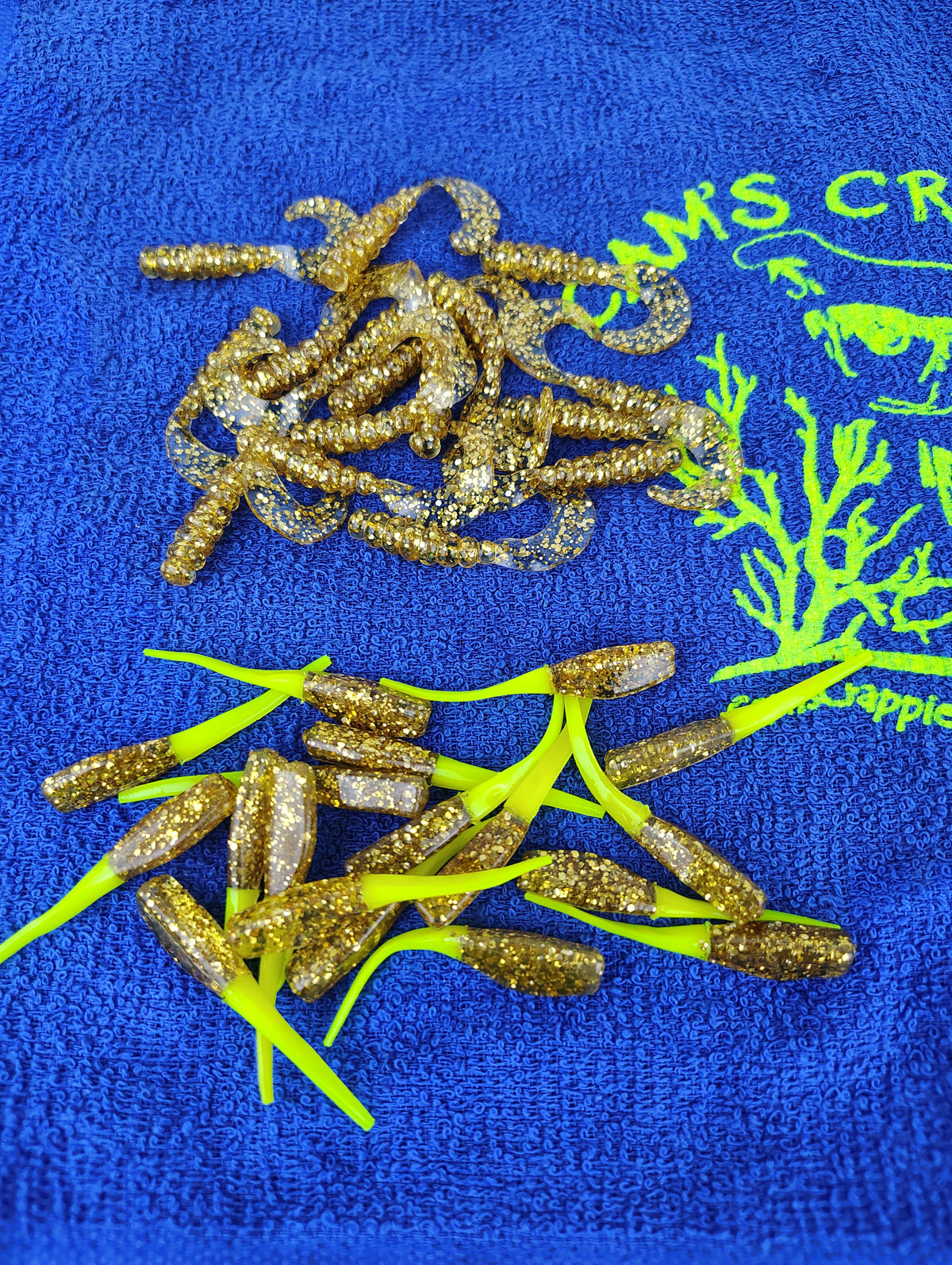 Mr October Gold and Goldfinger hand-poured crappie soft plastics