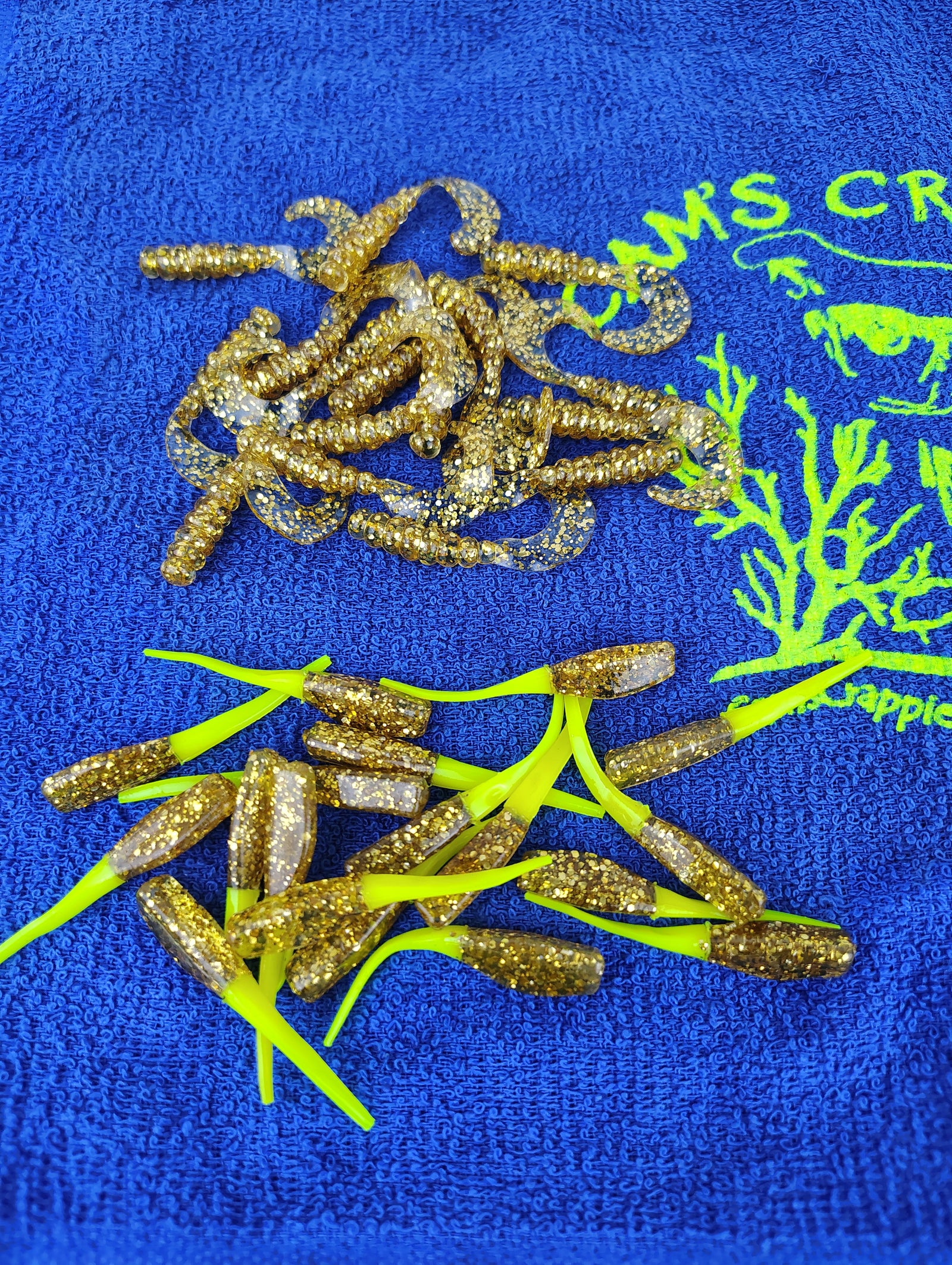 Mr October Gold and Goldfinger hand-poured crappie soft plastics