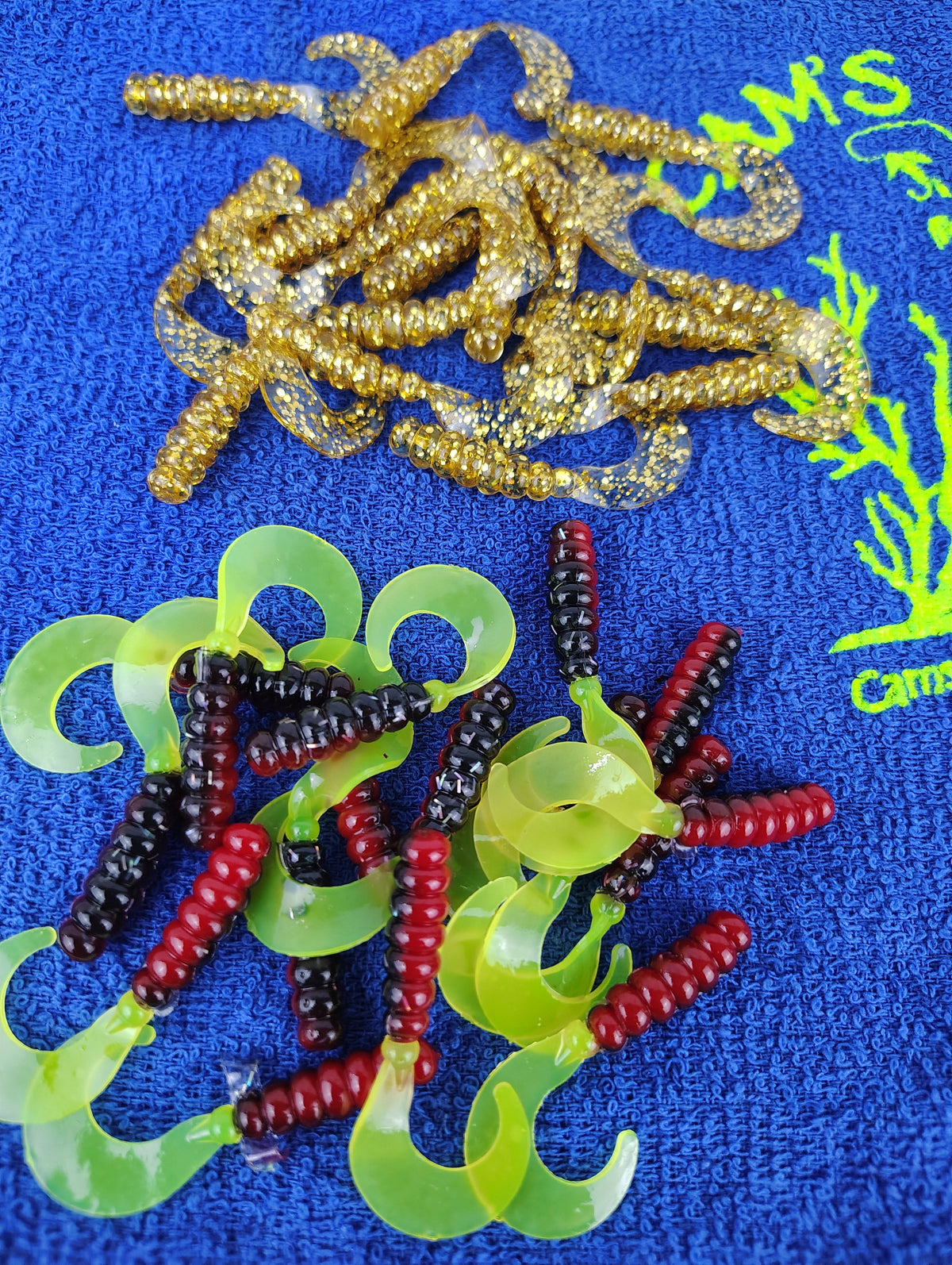 Mr October Gold and Red Black Chartreuse curly tail crappie jig split set