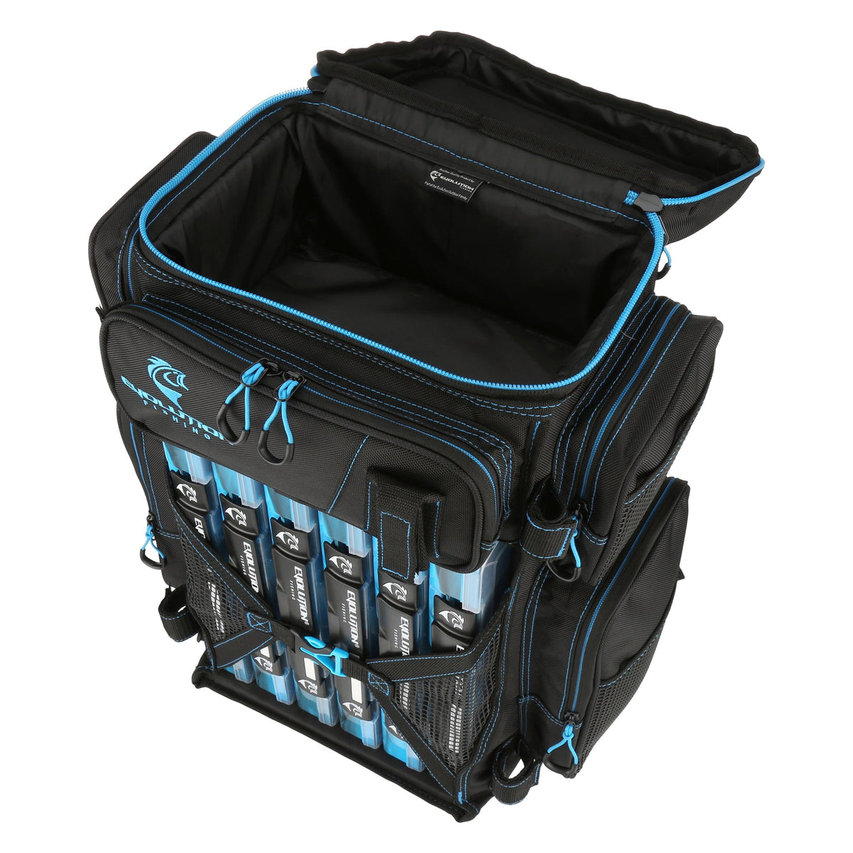 Fishing tackle backpack with rod holders and QuikLatch trays