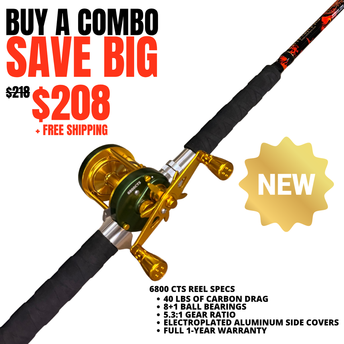 baitcast rod and reel for catfish 600CTS Baitcasting Combo I Pro Monster Catfish Casting Combo 7'6"