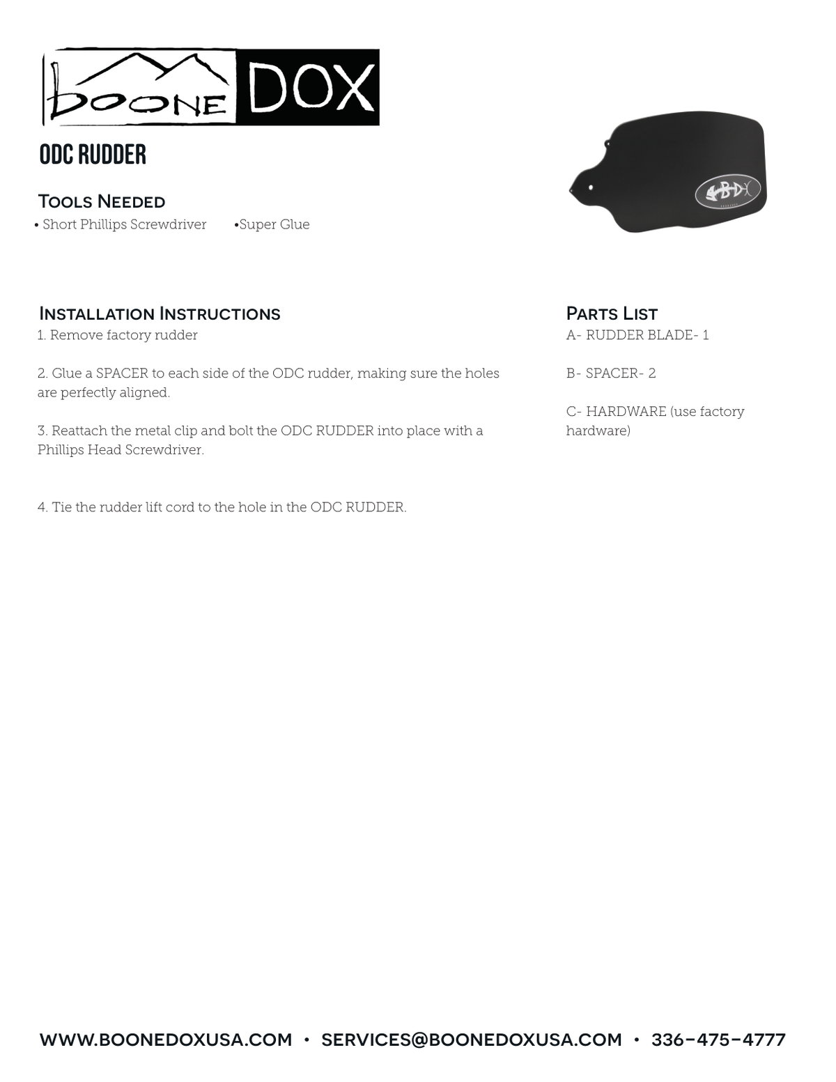 Boonedox ODC Rudder for Hobie Outback, Duo & Compass