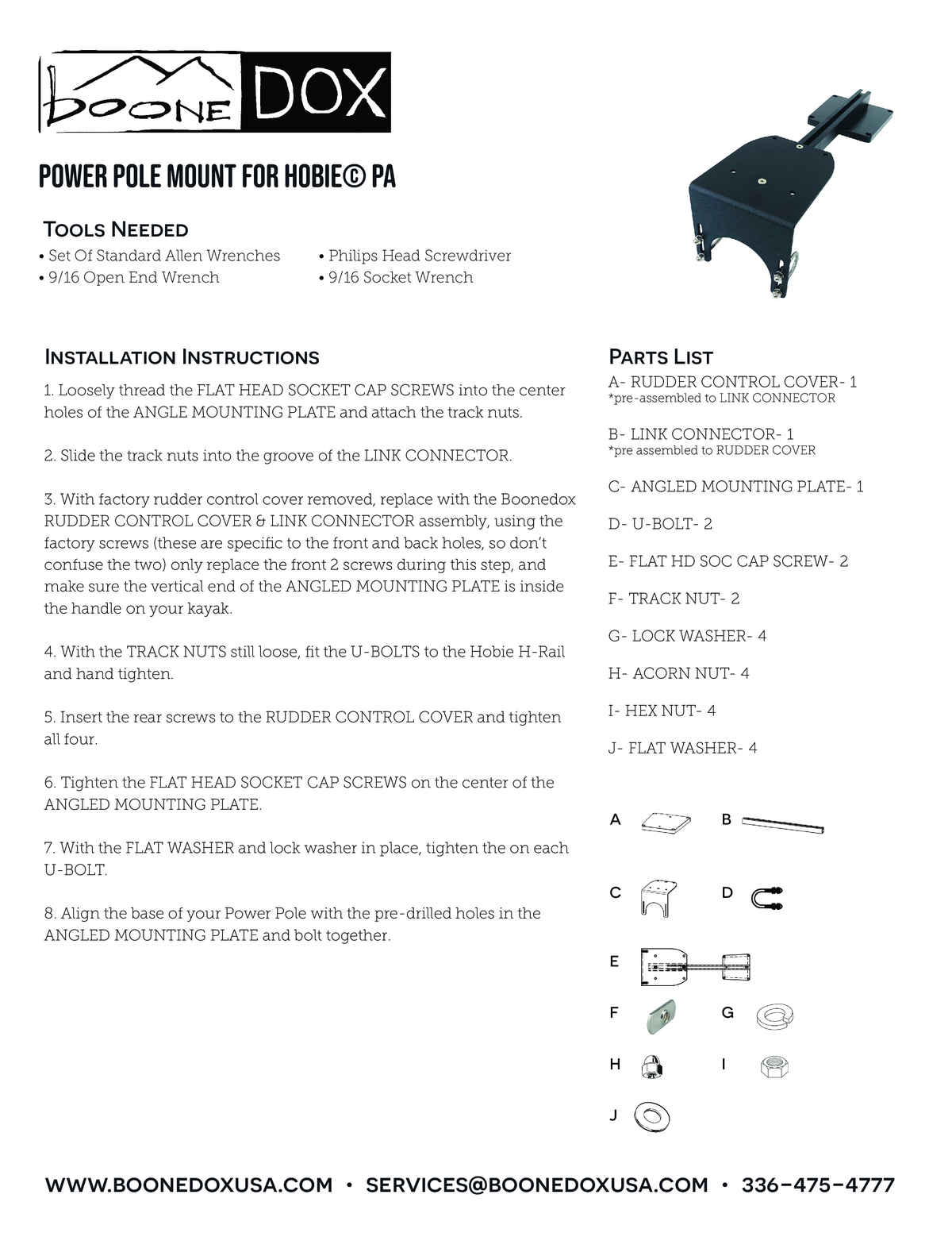 Boonedox Power Pole Mount for Hobie Pro Angler 12 & 14