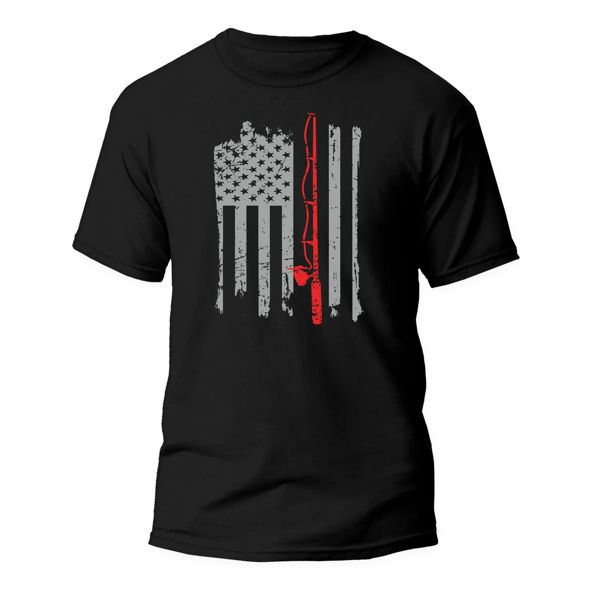 american flag fishing rod t-shirt black  