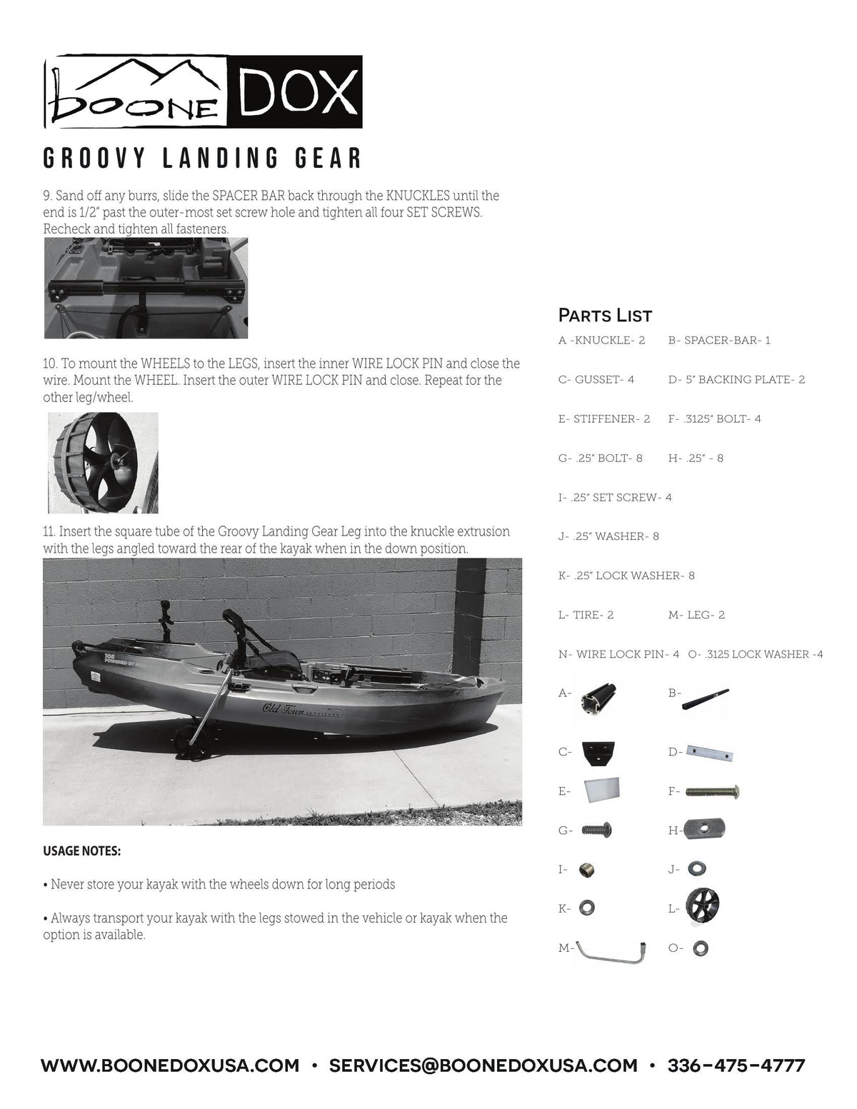 Boonedox Groovy Landing Gear Kayak Cart - Pro Angler Kit