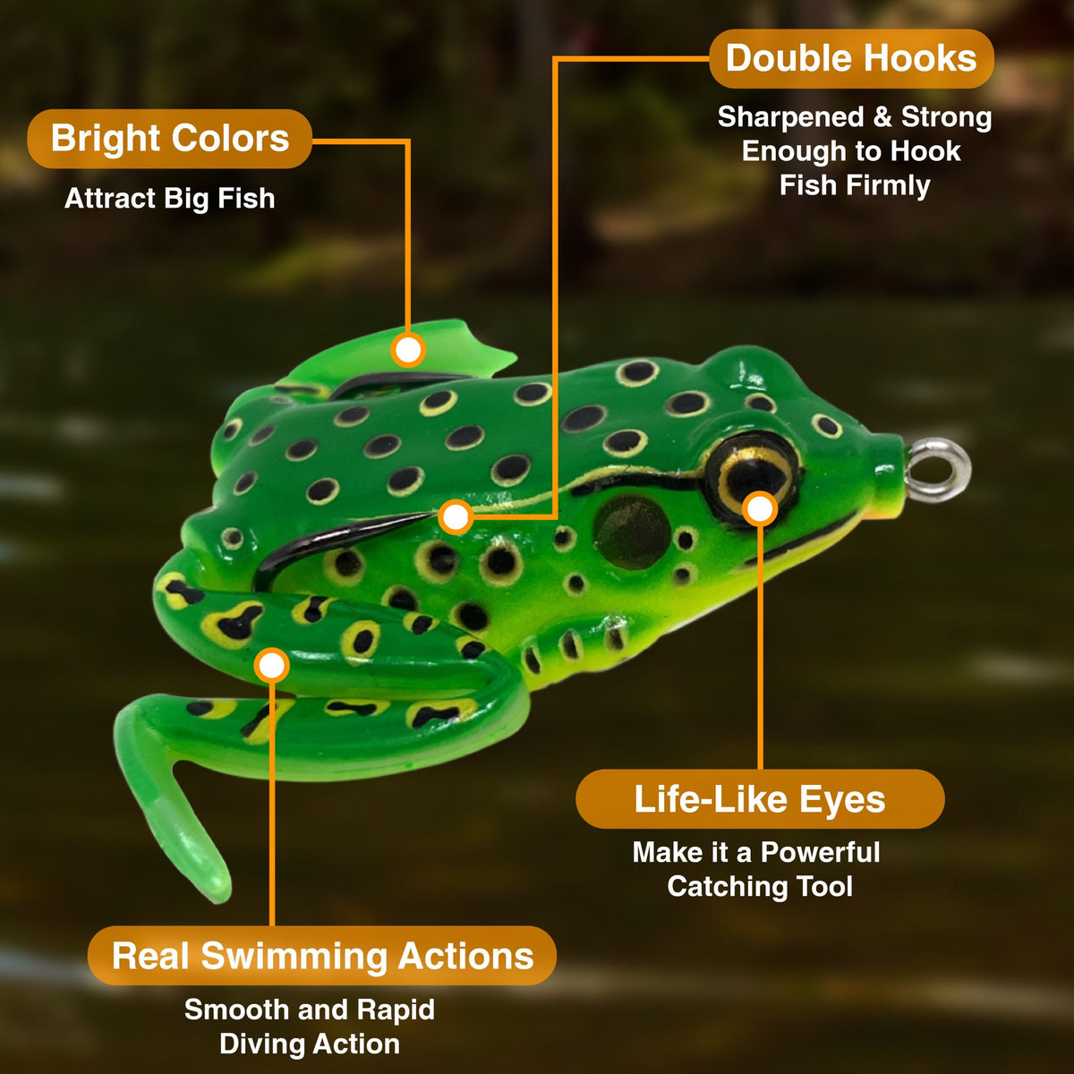 Reaction Tackle 2.25&quot; Hollow Body Frogs – Swimming Legs (2-Pack)