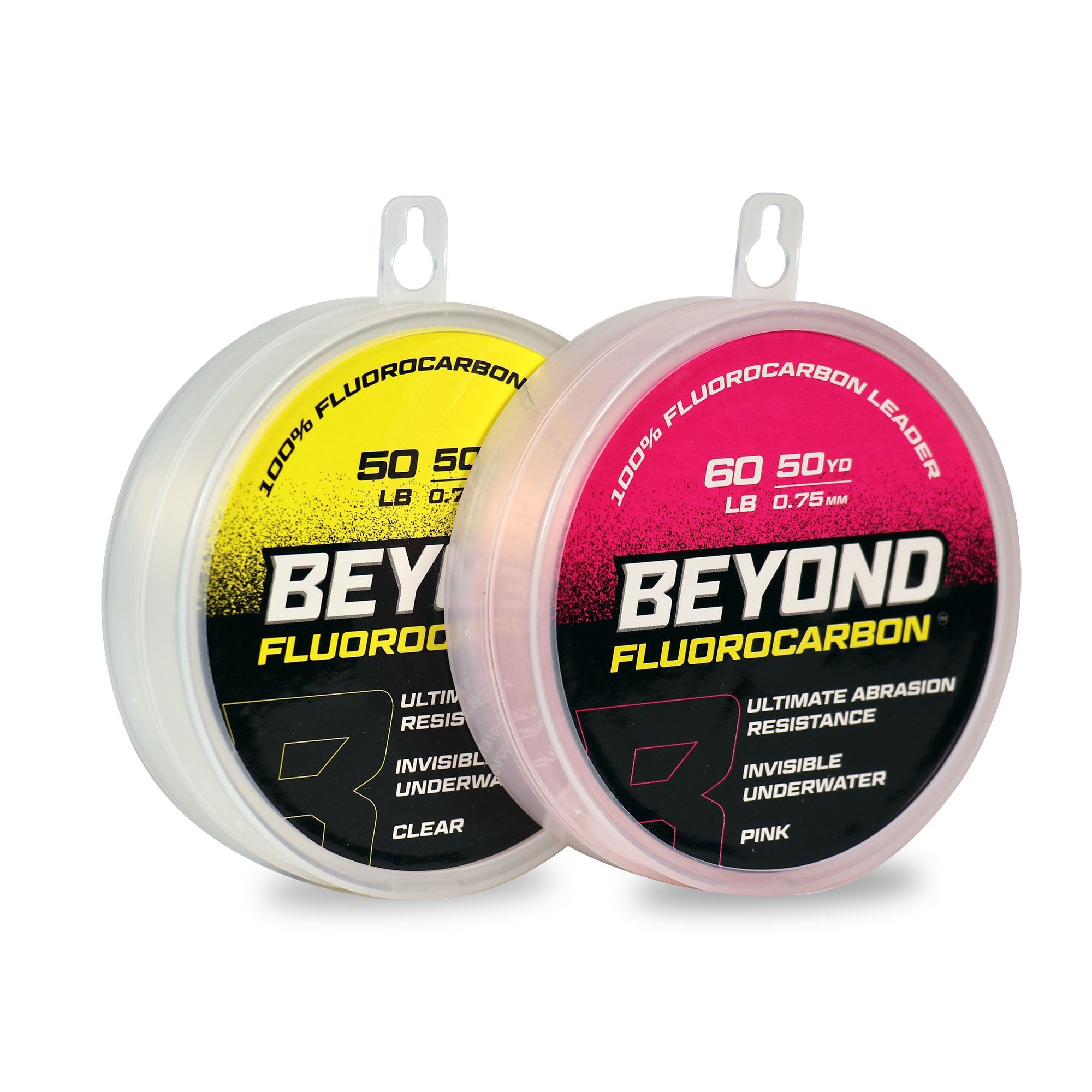 Beyond Fluorocarbon Leader line in clear and pink options 50 yard spools