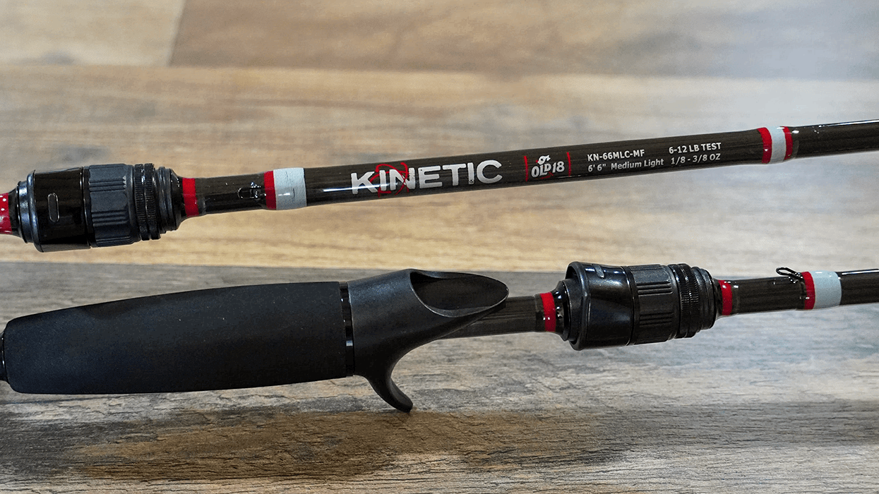 Old 18 Kinetic 6’6″ Medium‑Light casting rod red and gray