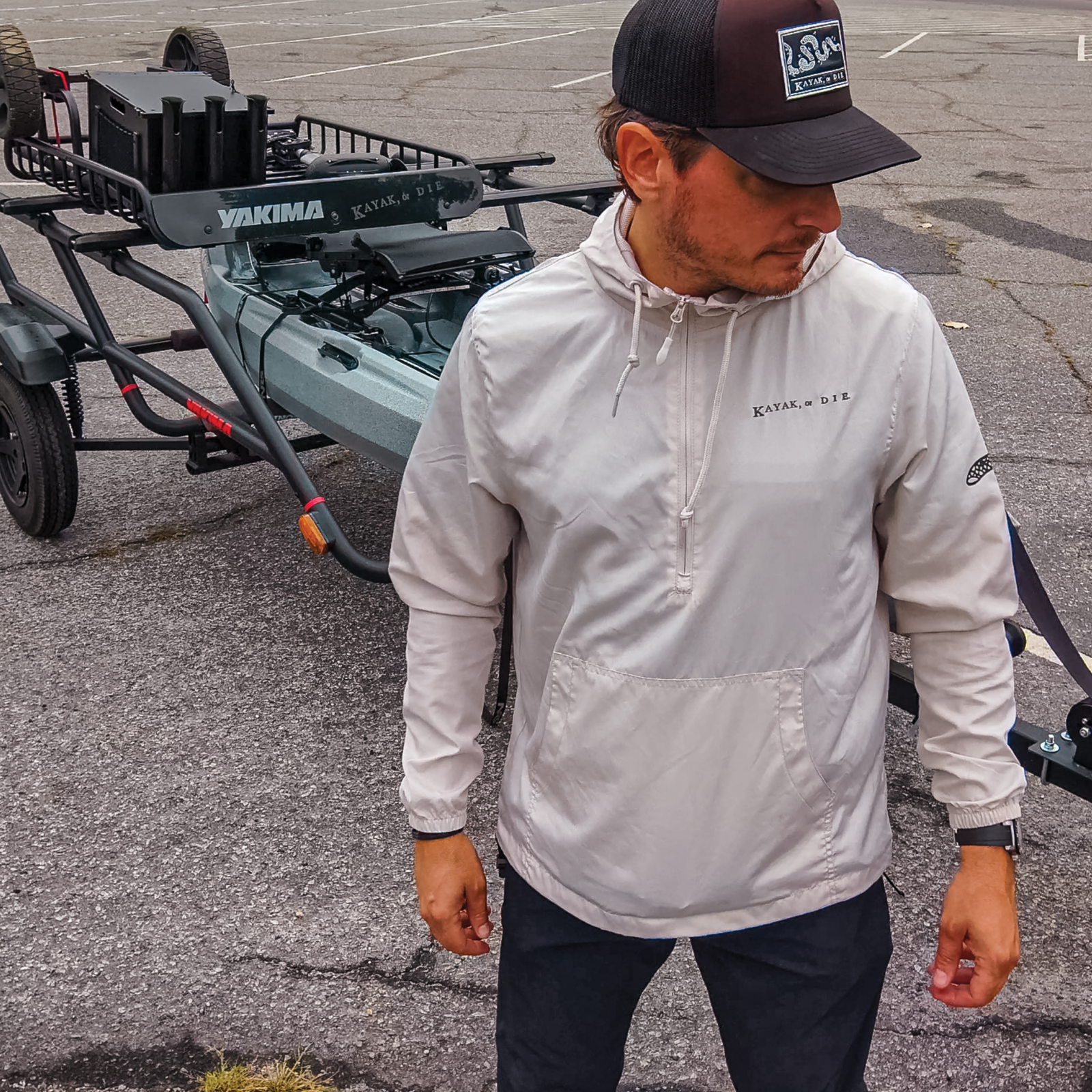 Kayak, or Die™ Pullover Hooded Windbreaker - Smoke