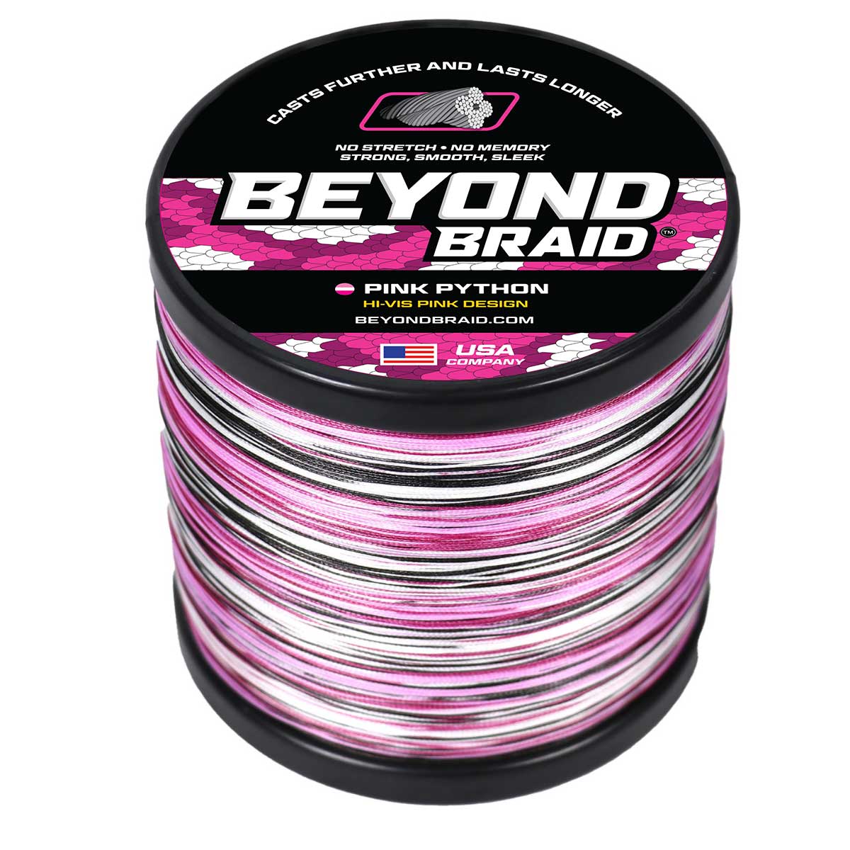 Spool of Beyond Braid pink python fishing line