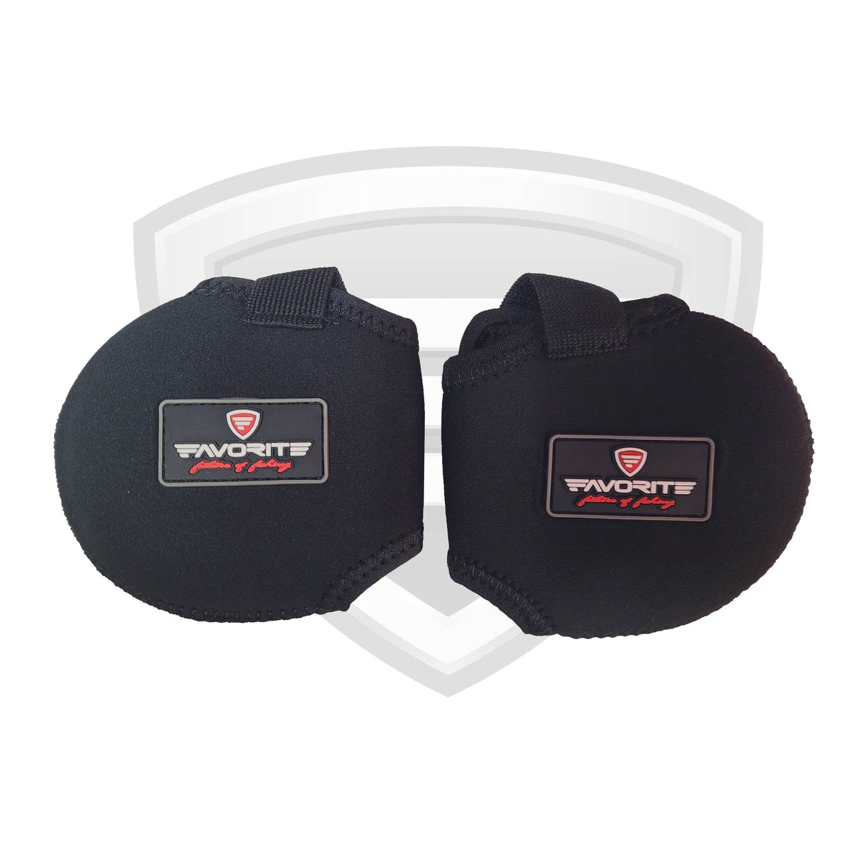 Black eye guards with &#39;Favorite&#39; logo on a white background