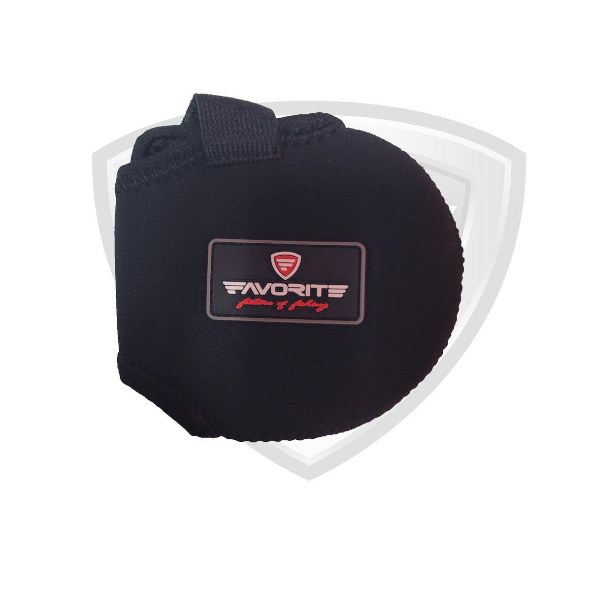 Black protective pad with &#39;Favorite&#39; logo on a white background