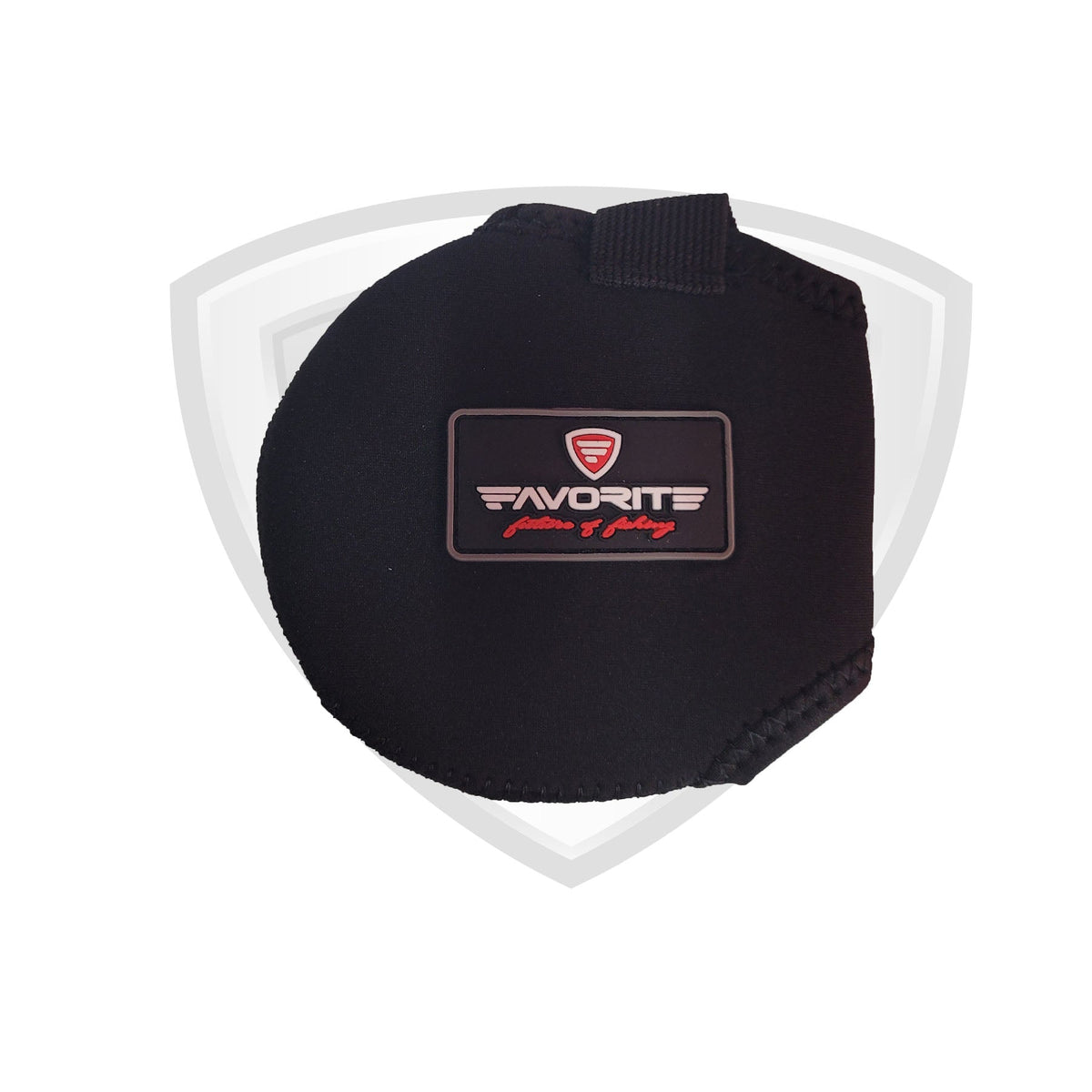 Black protective gear with a visible brand logo on a white background