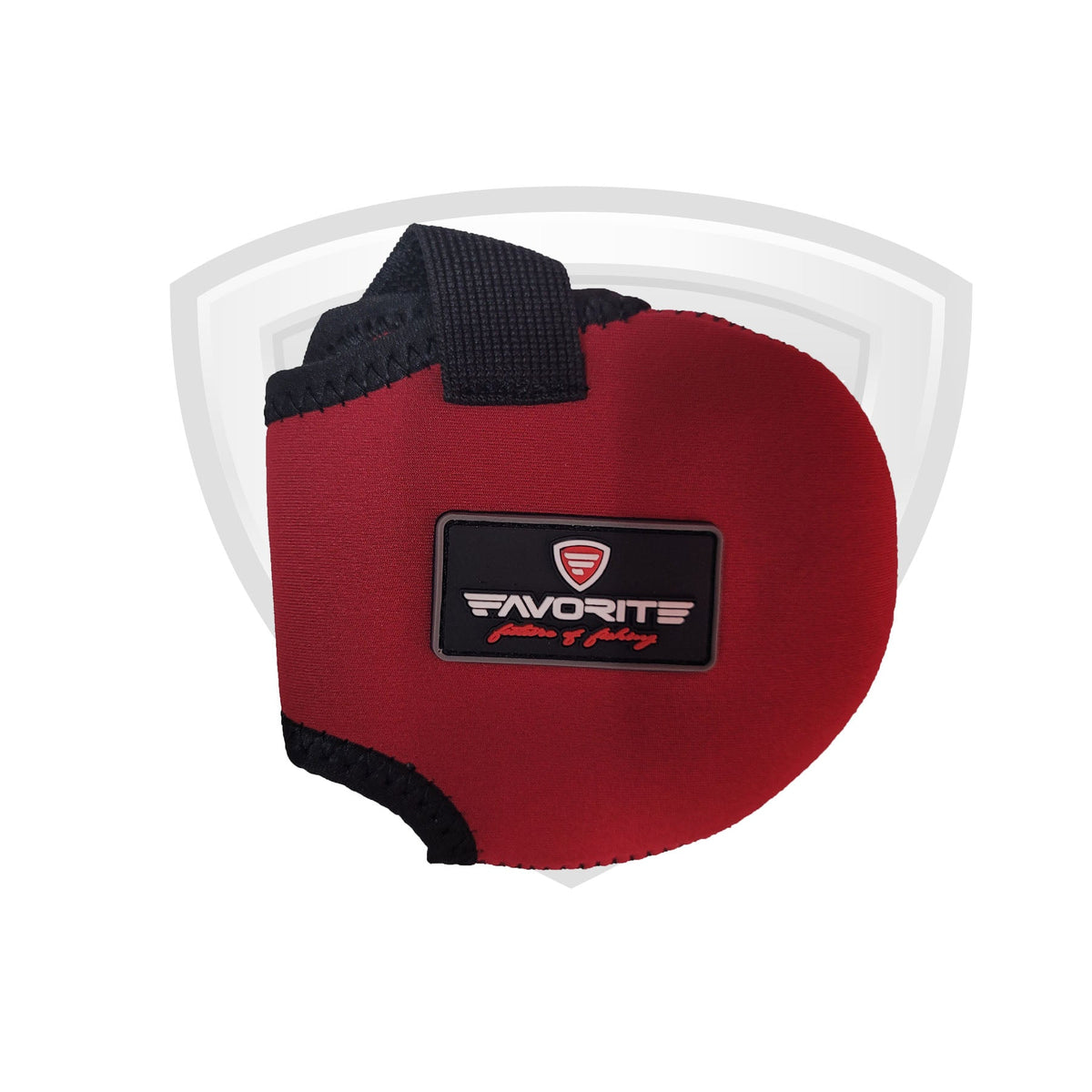 Red protective gear with a visible brand logo on a white background