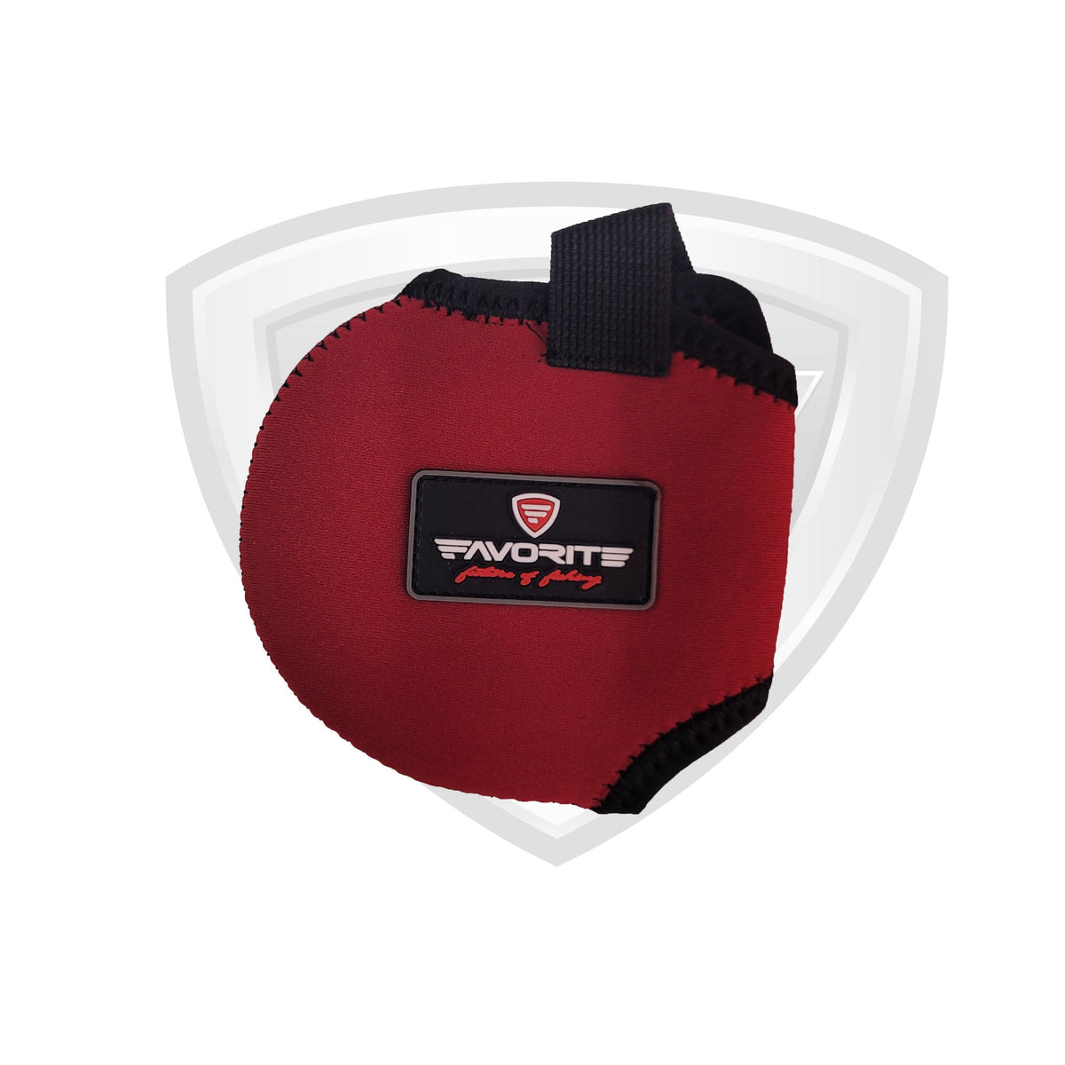 Red and black protective gear with a visible brand logo on a white background