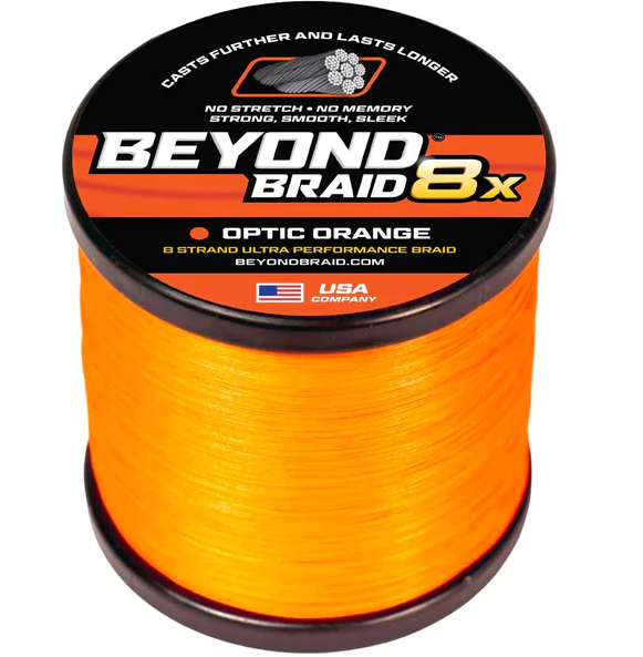 Spool of Beyond Braid 8x optic orange fishing line