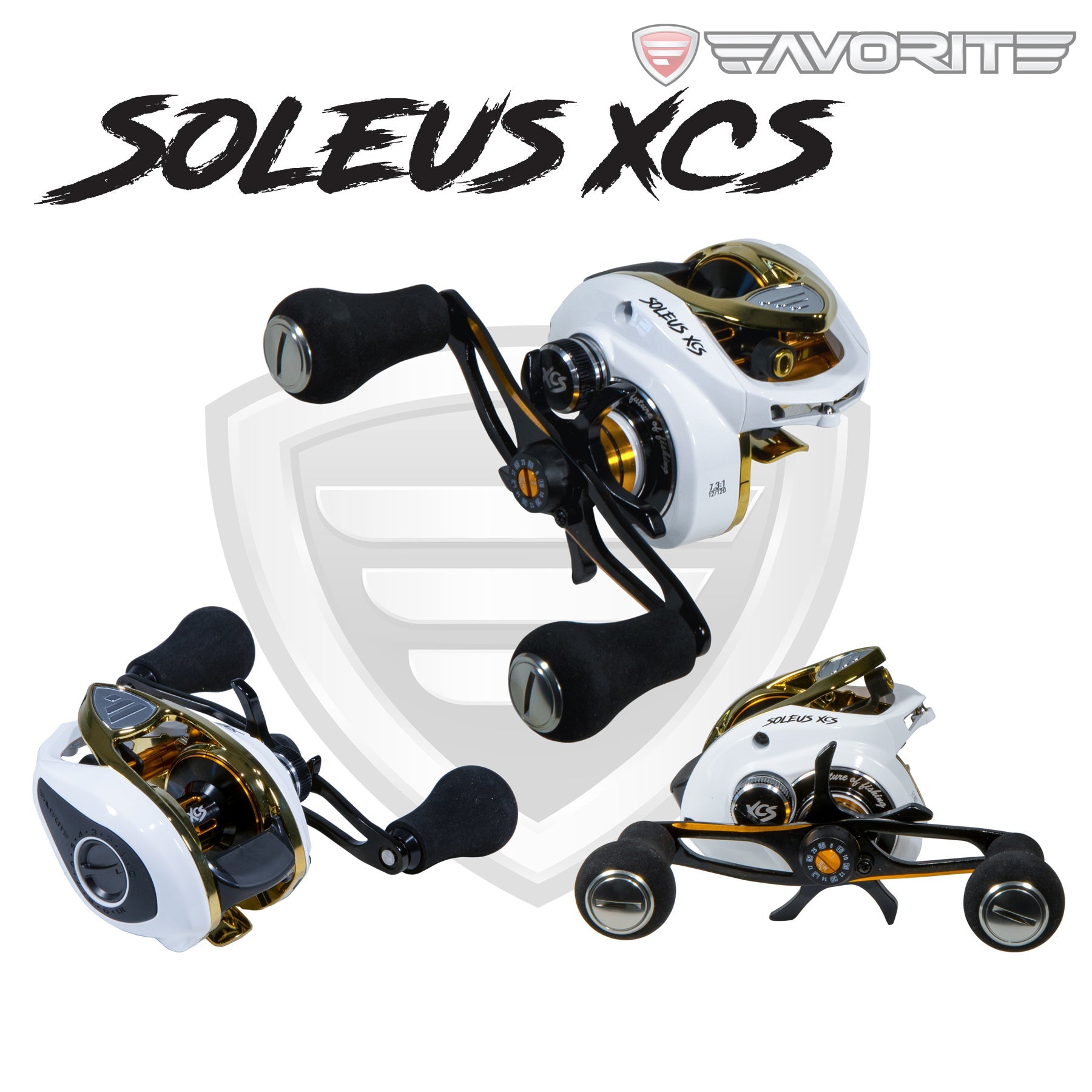 White/Gold Soleus XCS reel on a casting rod