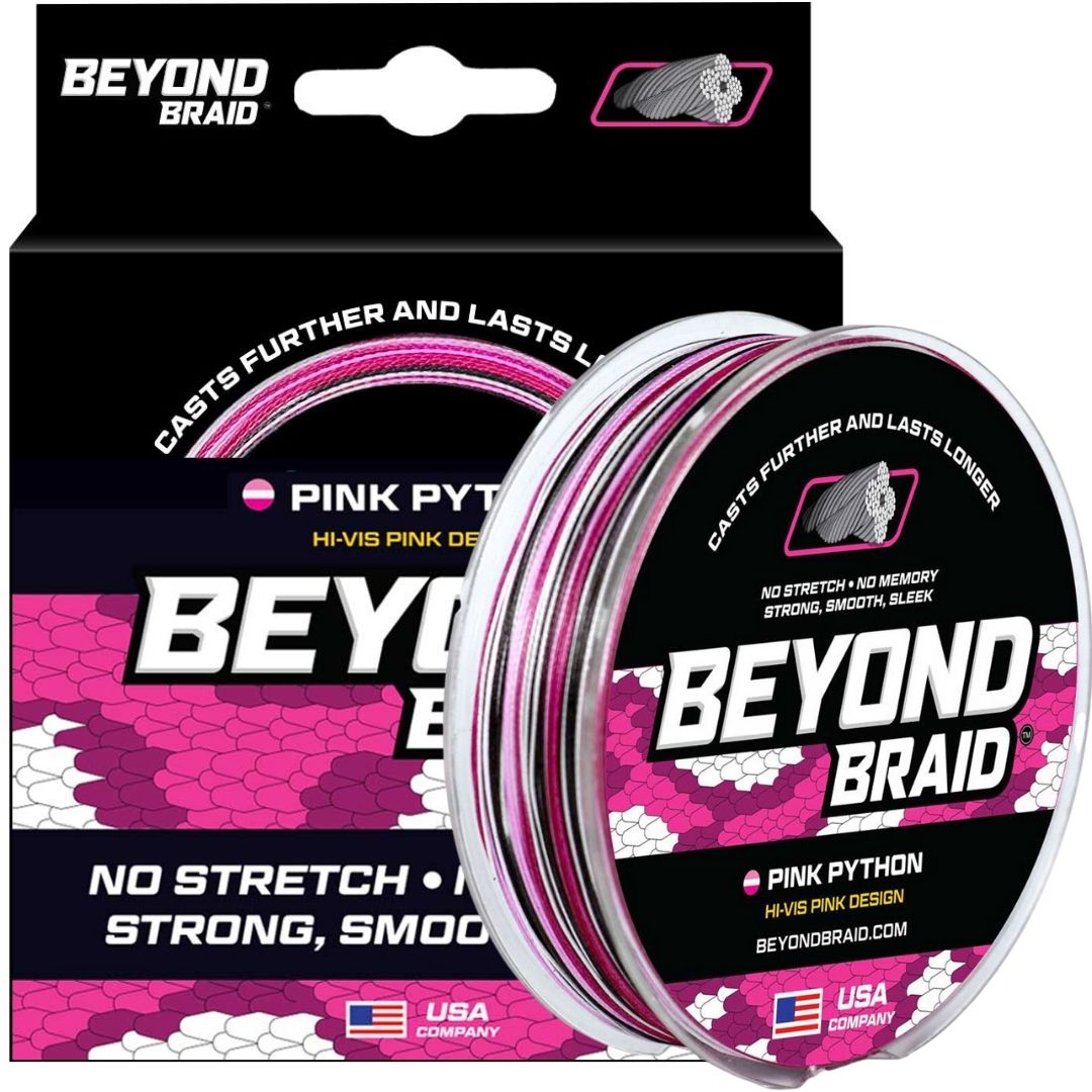 Beyond Braid 4 Strand Pink Python Hi-Vis Braided Fishing Line