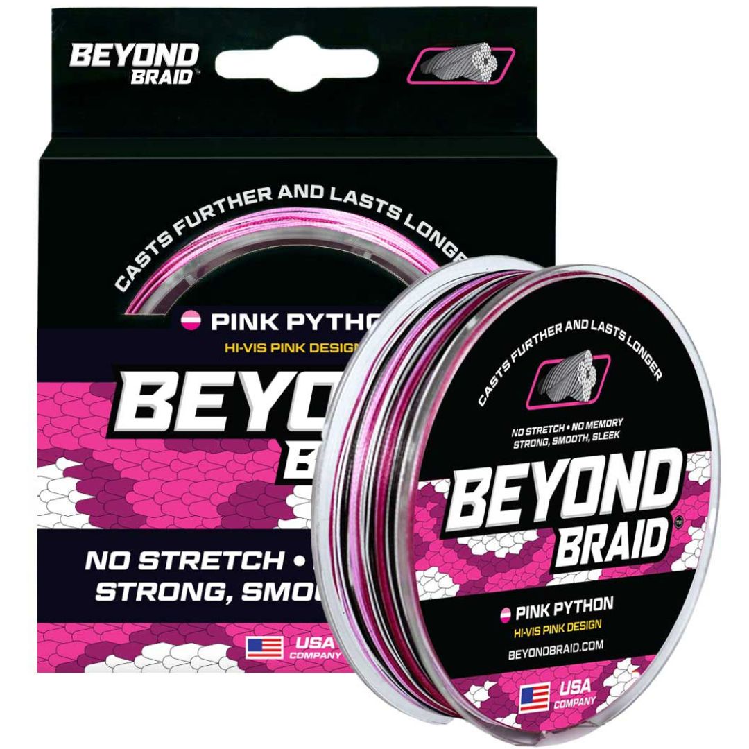 Beyond Braid 4 Strand Pink Python Hi-Vis Braided Fishing Line
