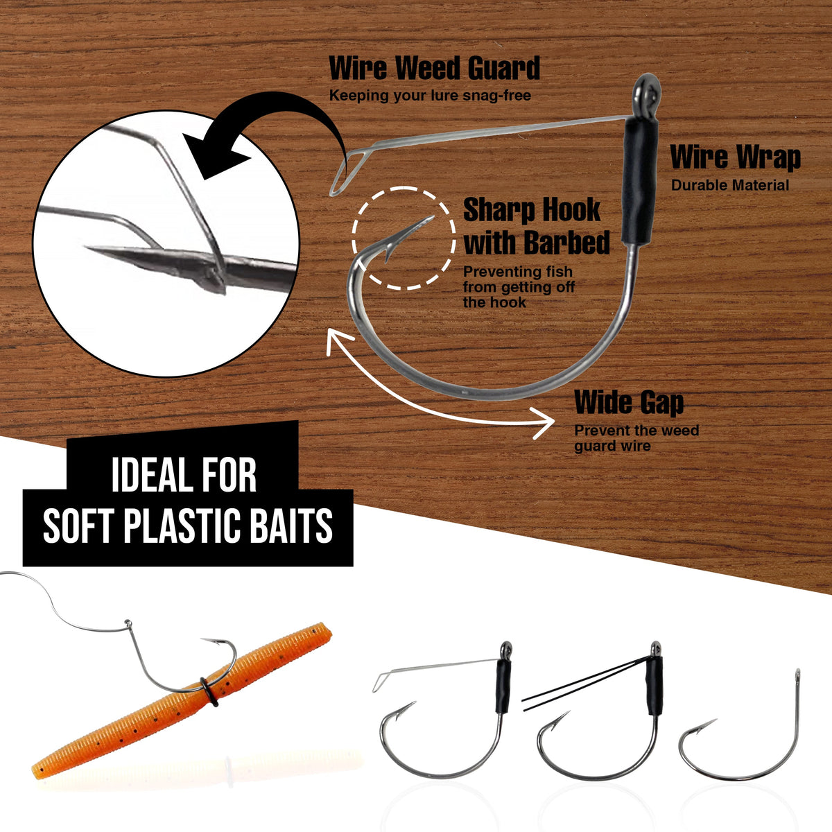 Reaction Tackle Wide Gap Wacky Hooks 25-Pack – Weedless Options