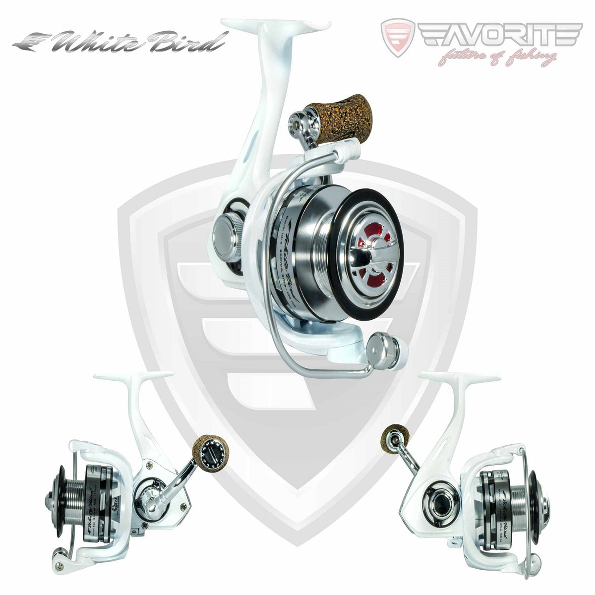 Favorite White Bird spinning reel with cork handle