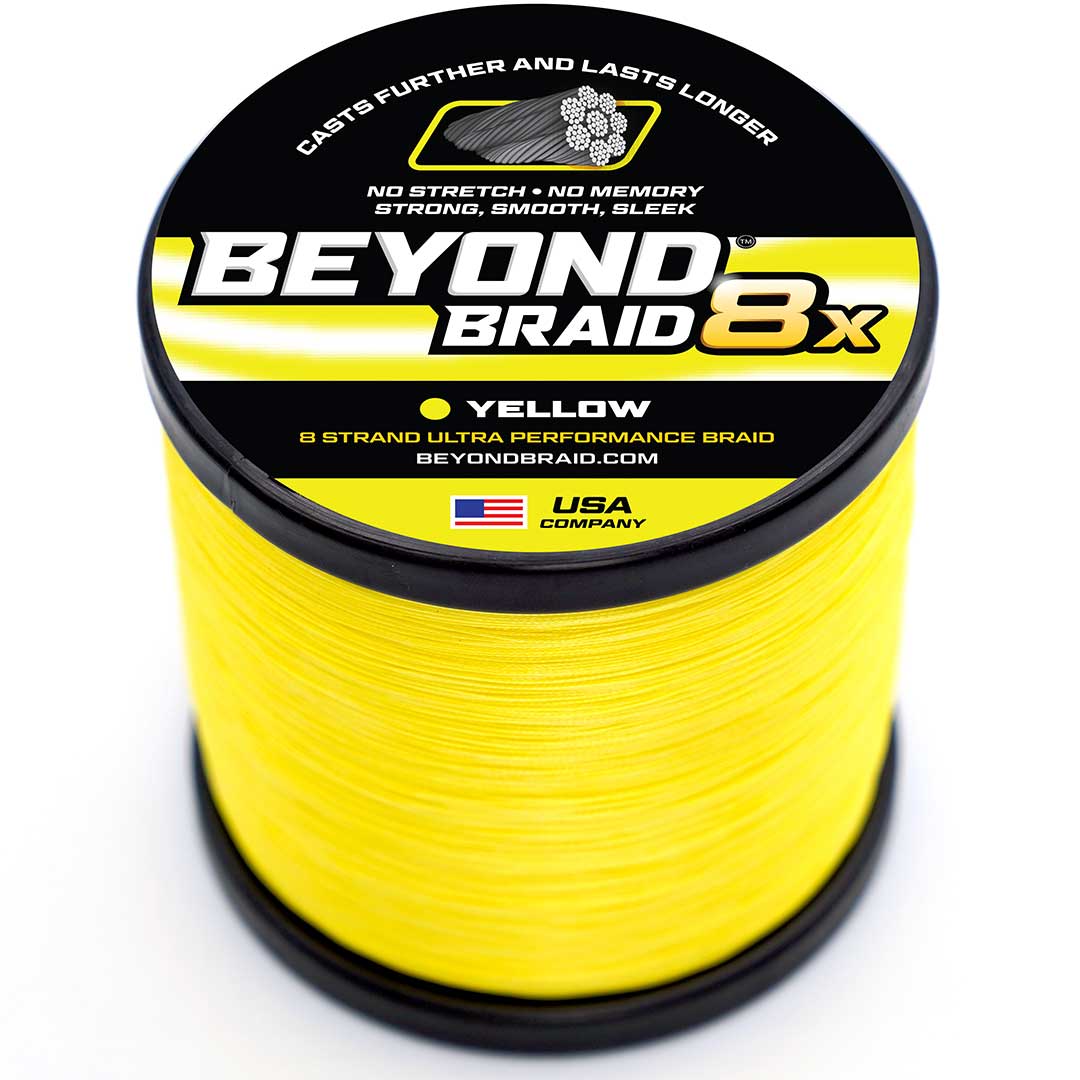 Spool of yellow Beyond Braid 8x fishing line