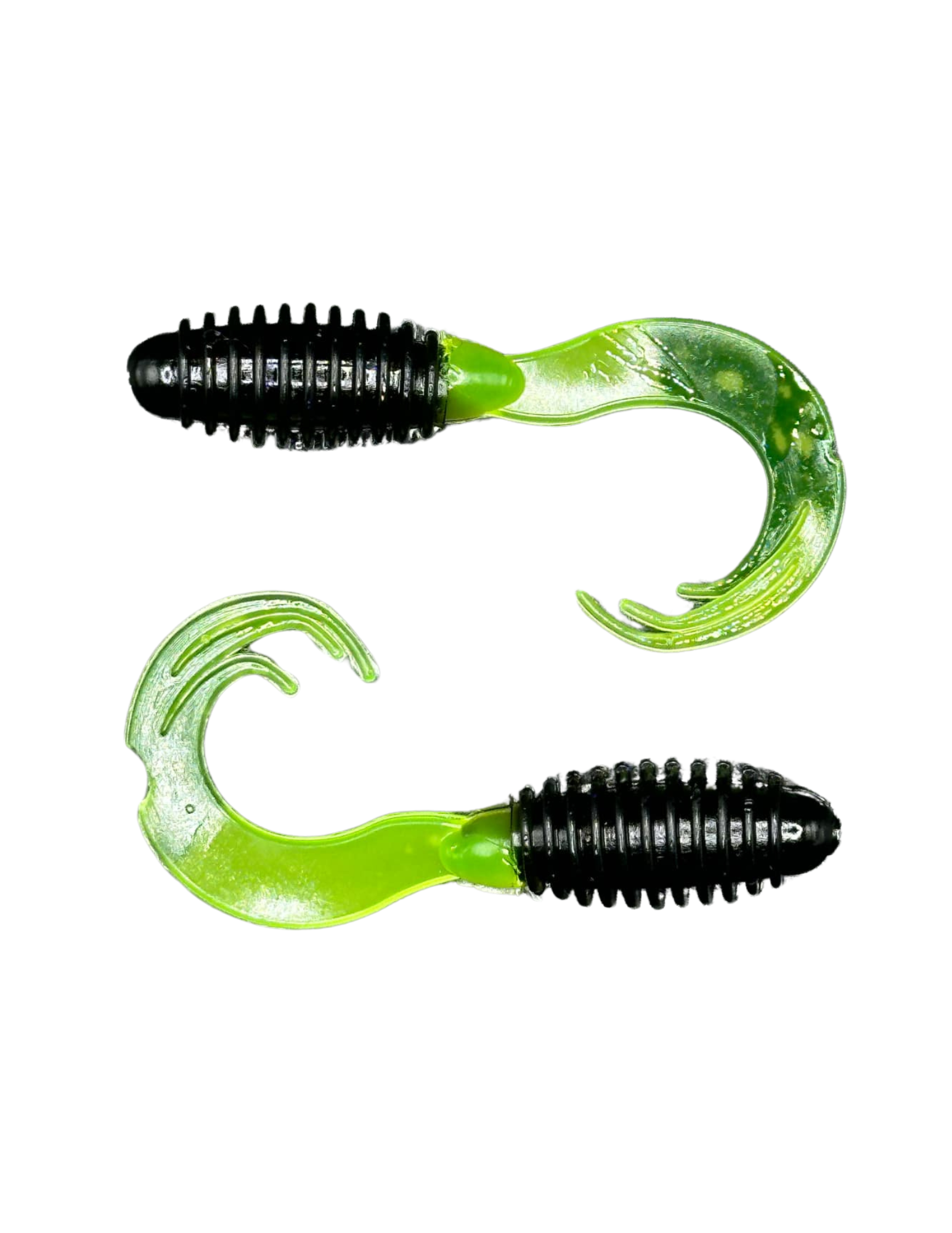 Soft Plastics ATX Lures Soft Series 2" Ribbed Triple Curl Tail Black/Chartreuse Tail ATX Lures Soft Series 2" Ribbed Triple Curl Tail Crappie Bait