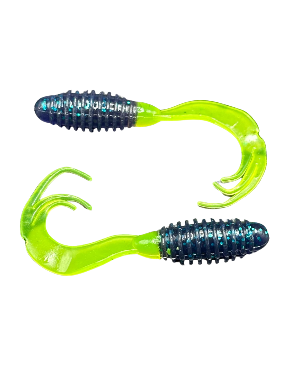 Soft Plastics ATX Lures Soft Series 2" Ribbed Triple Curl Tail JuneBug/Chartreuse Tail ATX Lures Soft Series 2" Ribbed Triple Curl Tail Crappie Bait
