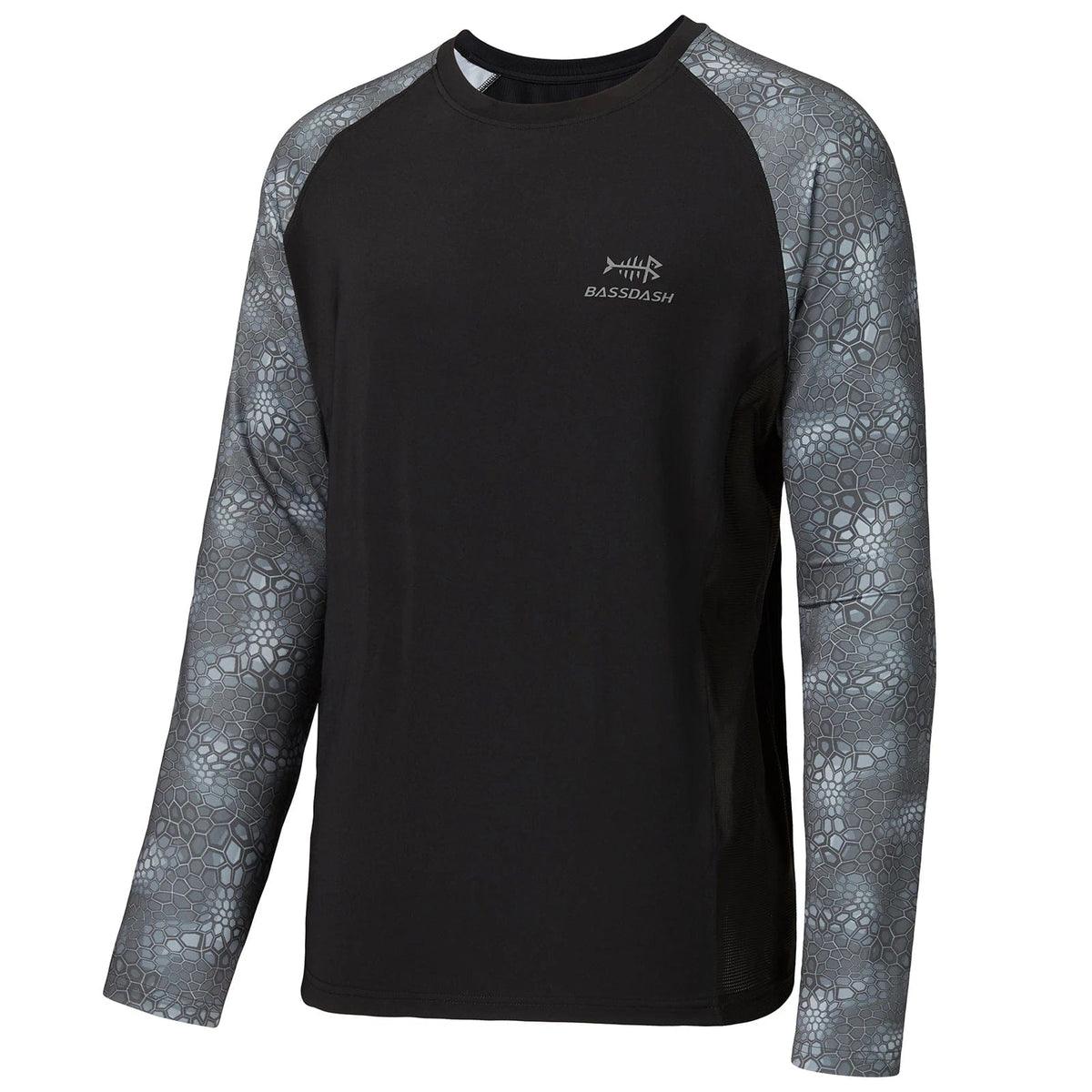 Apparel Bassdash Long Sleeve Camo Fishing Shirt Black Dark Hexagonal / S