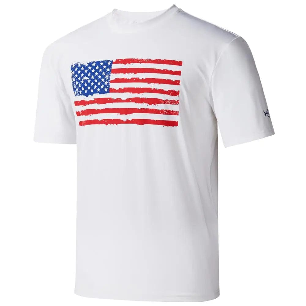 Apparel Bassdash Vintage American Flag Fishing Shirt Short Sleeve White / M