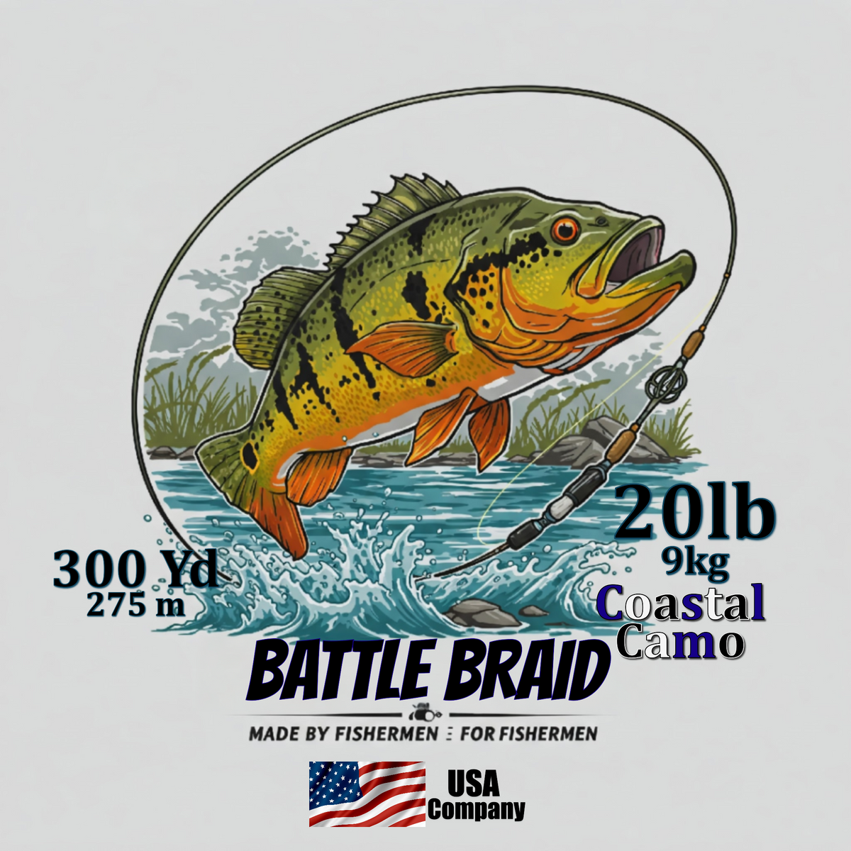 Braided Fishing Line Battle Braid Coastal Camo X8 PE – 300 Yards 20Lb test Battle Braid Coastal Camo X8 PE – 300 Yds - Pescador Fishing Supply