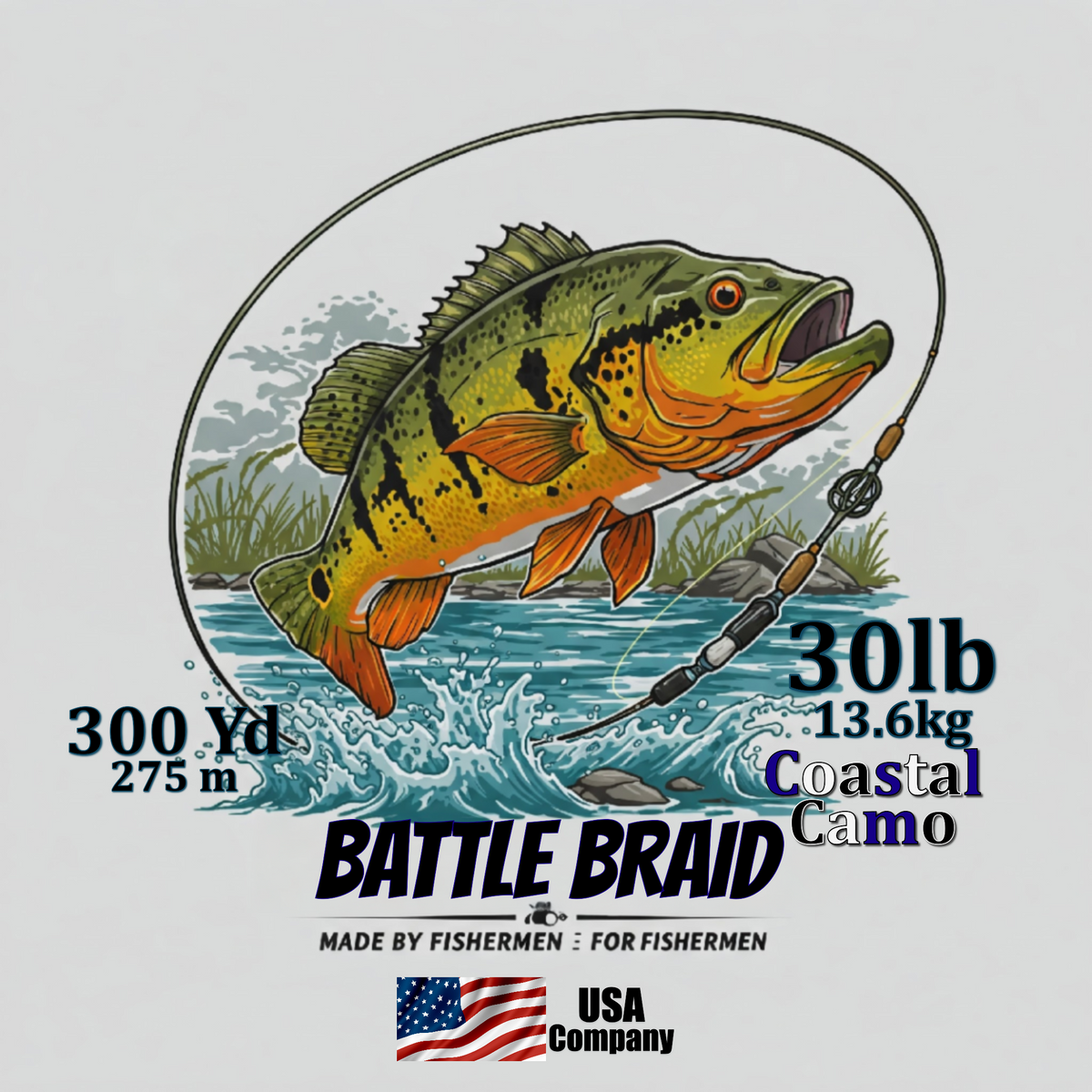 Braided Fishing Line Battle Braid Coastal Camo X8 PE – 300 Yards 30Lb test Battle Braid Coastal Camo X8 PE – 300 Yds - Pescador Fishing Supply