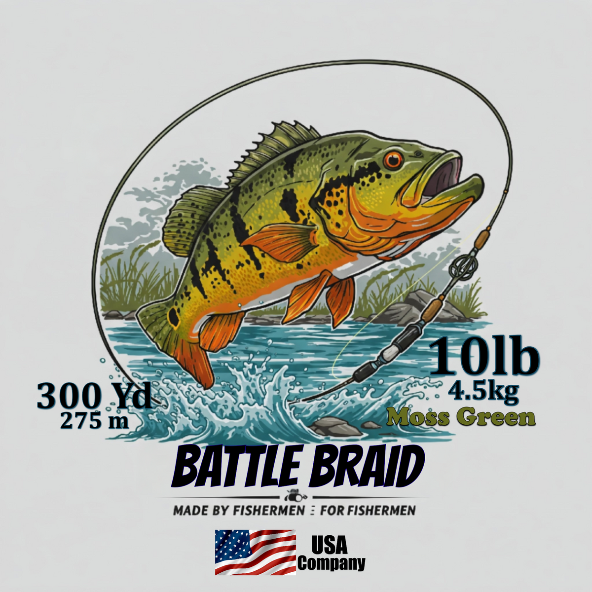 Braided Fishing Line Battle Braid Moss Green X8 PE – 300 Yards 10Lb test Battle Braid Moss Green X8 PE – 300 Yds - Pescador Fishing Supply