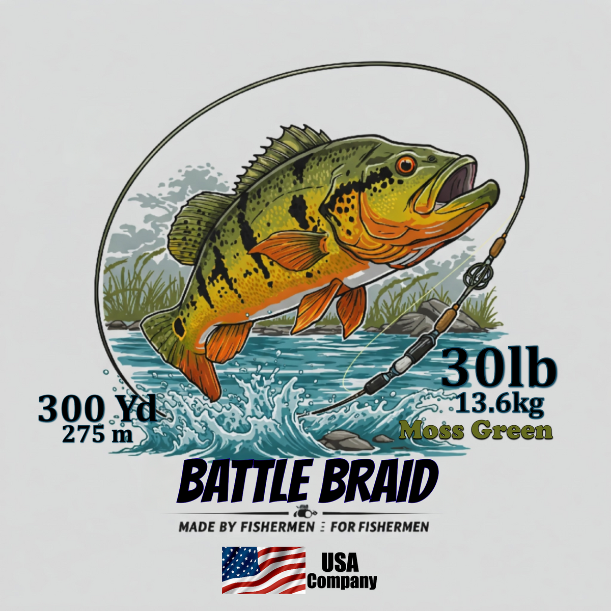 Braided Fishing Line Battle Braid Moss Green X8 PE – 300 Yards 30Lb test Battle Braid Moss Green X8 PE – 300 Yds - Pescador Fishing Supply