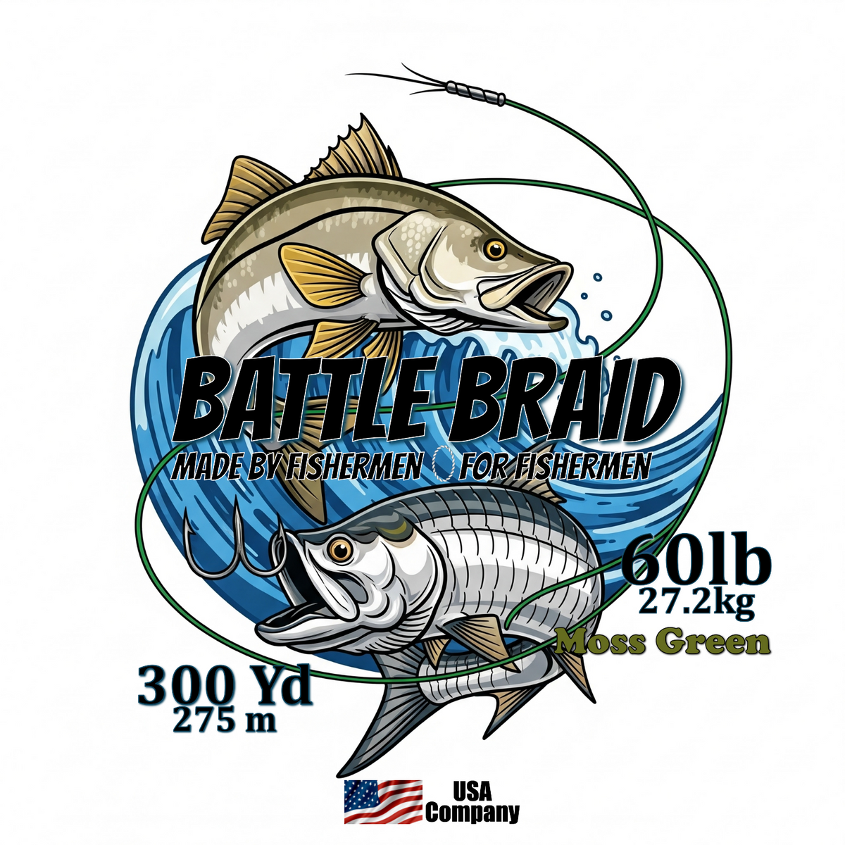 Braided Fishing Line Battle Braid Moss Green X8 PE – 300 Yards 60Lb test Battle Braid Moss Green X8 PE – 300 Yds - Pescador Fishing Supply