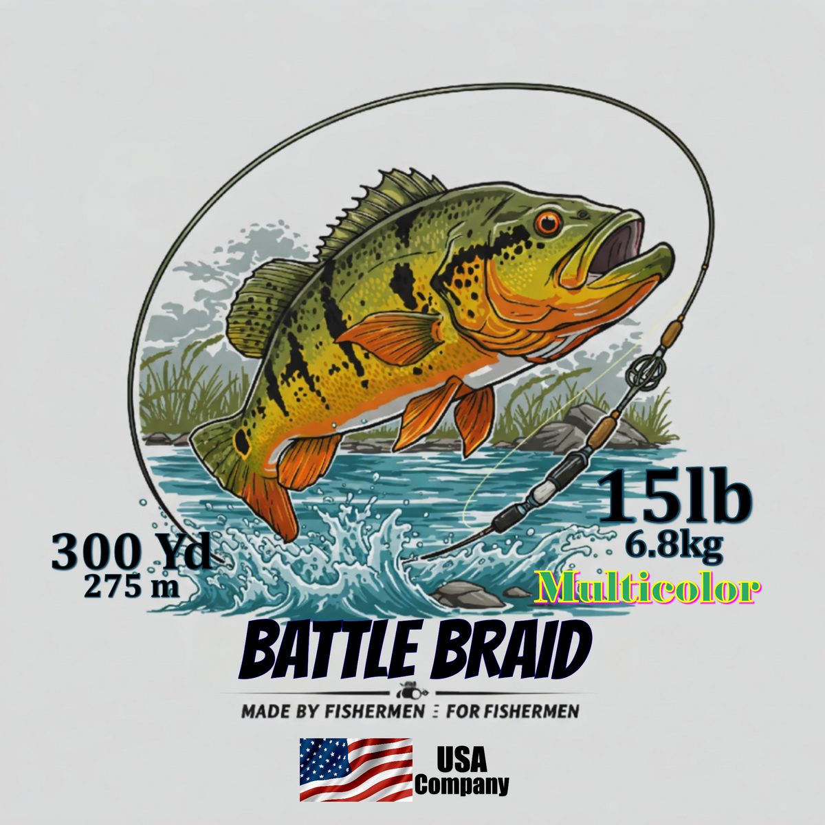 Braided Fishing Line Battle Braid Multi-Color X8 PE – 200/300 Yards 15Lb test Battle Braid Multi-Color X8 PE – 200/300 Yds - Pescador Fishing Supply