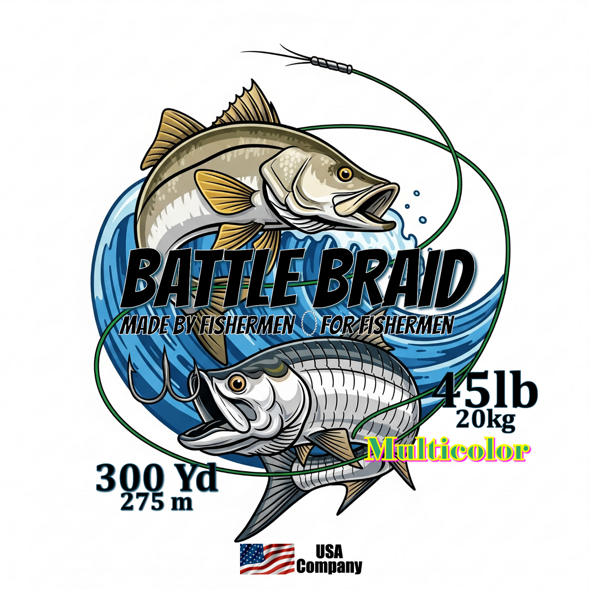 Braided Fishing Line Battle Braid Multi-Color X8 PE – 200/300 Yards 45Lb test Battle Braid Multi-Color X8 PE – 200/300 Yds - Pescador Fishing Supply