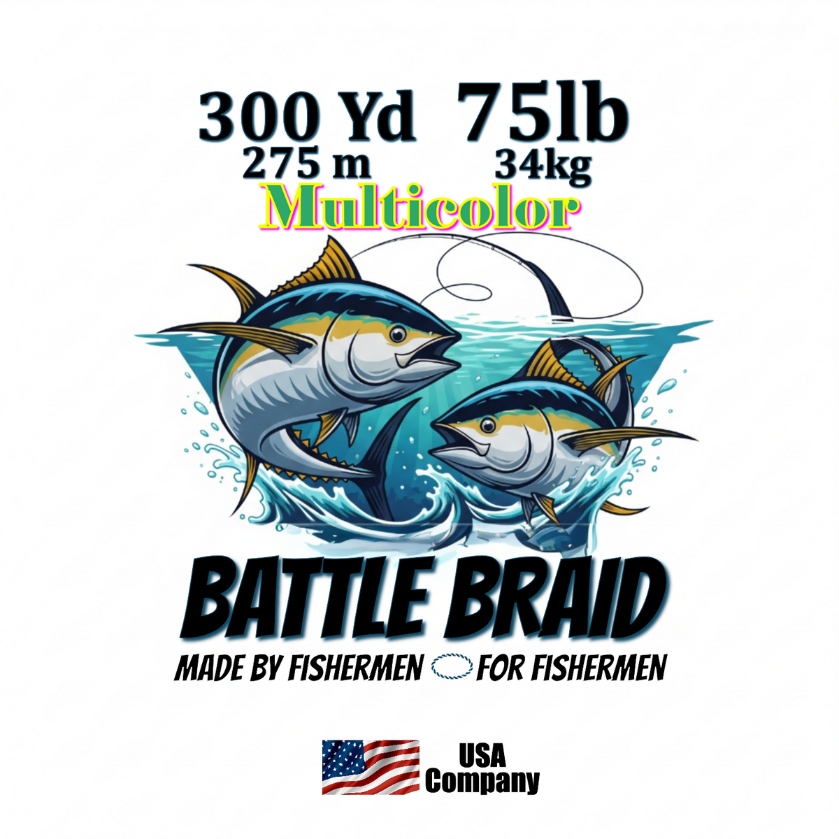 Braided Fishing Line Battle Braid Multi-Color X8 PE – 200/300 Yards 75Lb test Battle Braid Multi-Color X8 PE – 200/300 Yds - Pescador Fishing Supply