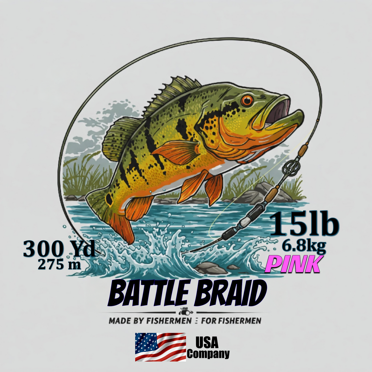 Braided Fishing Line Battle Braid Pink X8 PE – 300 Yards 15Lb test Battle Braid Pink X8 PE – 300 Yds - Pescador Fishing Supply