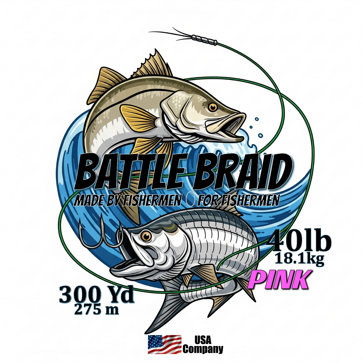 Braided Fishing Line Battle Braid Pink X8 PE – 300 Yards 40Lb test Battle Braid Pink X8 PE – 300 Yds - Pescador Fishing Supply