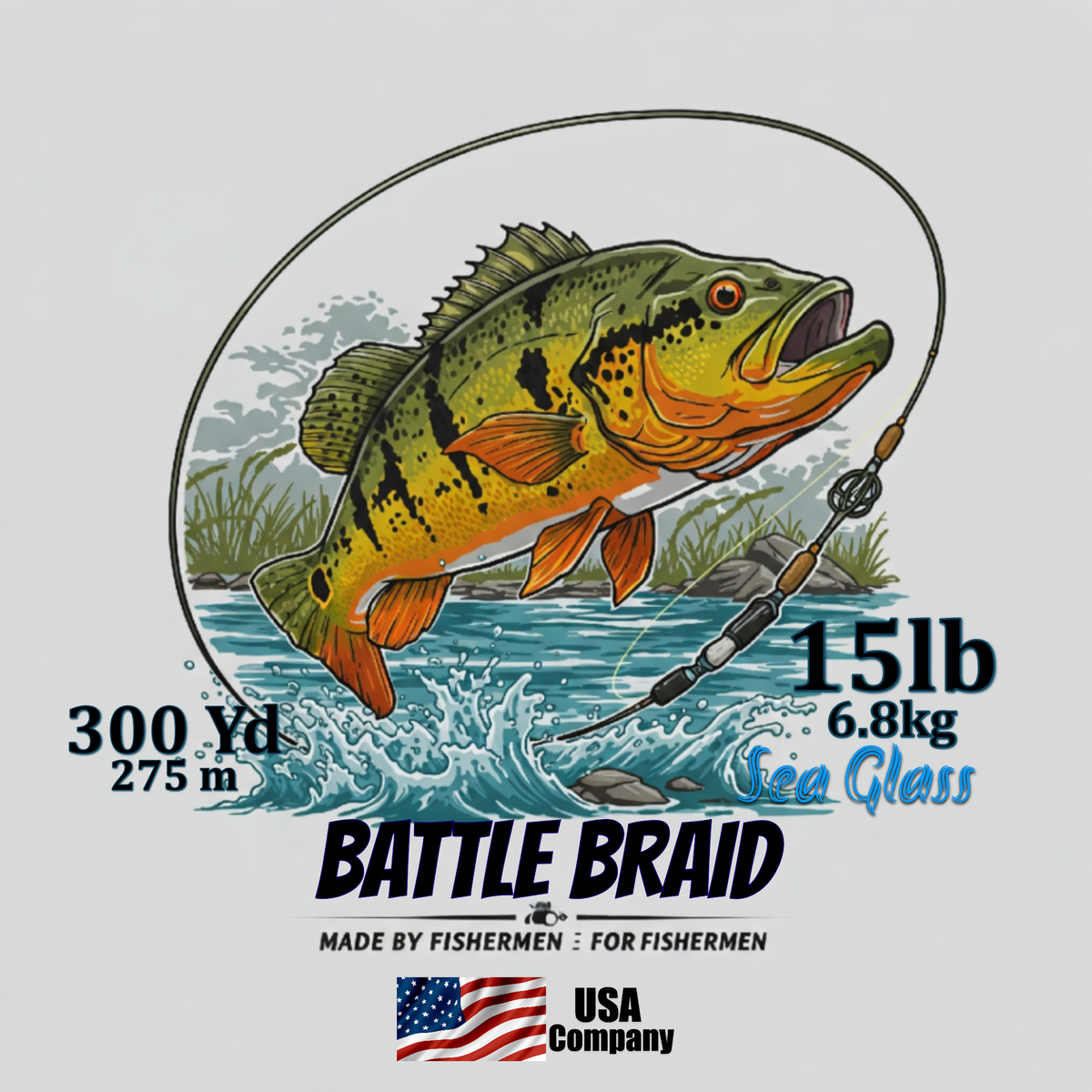 Braided Fishing Line Battle Braid Sea Glass X8 PE – 300 Yards 15Lb test Battle Braid Sea Glass X8 PE – 300 Yds - Pescador Fishing Supply
