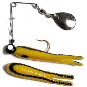H&H Split Tail Grub 1/16 Oz Spinner Bait Fishing Lure 2 Yellow Black Dots