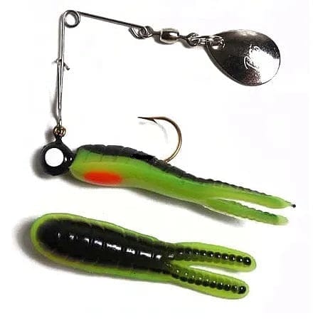 Baits Betts Spin Split Tail Spinnerbait 1/8 oz. / Black Stripe/Chartreuse/Orange Betts Spin Split Tail Spinnerbait | Pescador Fishing Supply