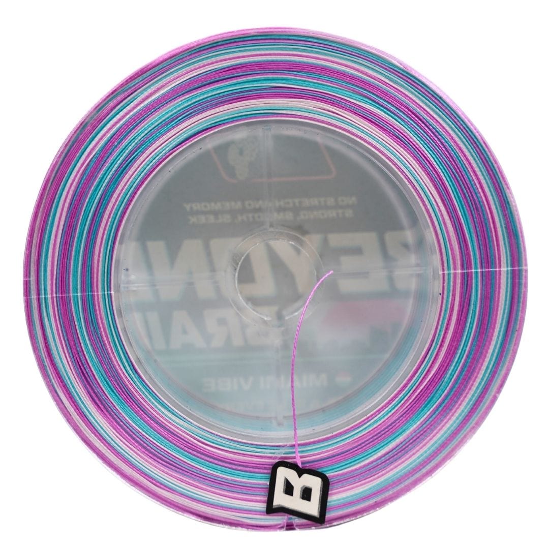 Fishing Line Beyond Braid Miami Vibe – Pink, White &amp; Blue Hi-Vis Braided Fishing Line Beyond Braid Miami Vibe Braided Line – Pescador Fishing Supply