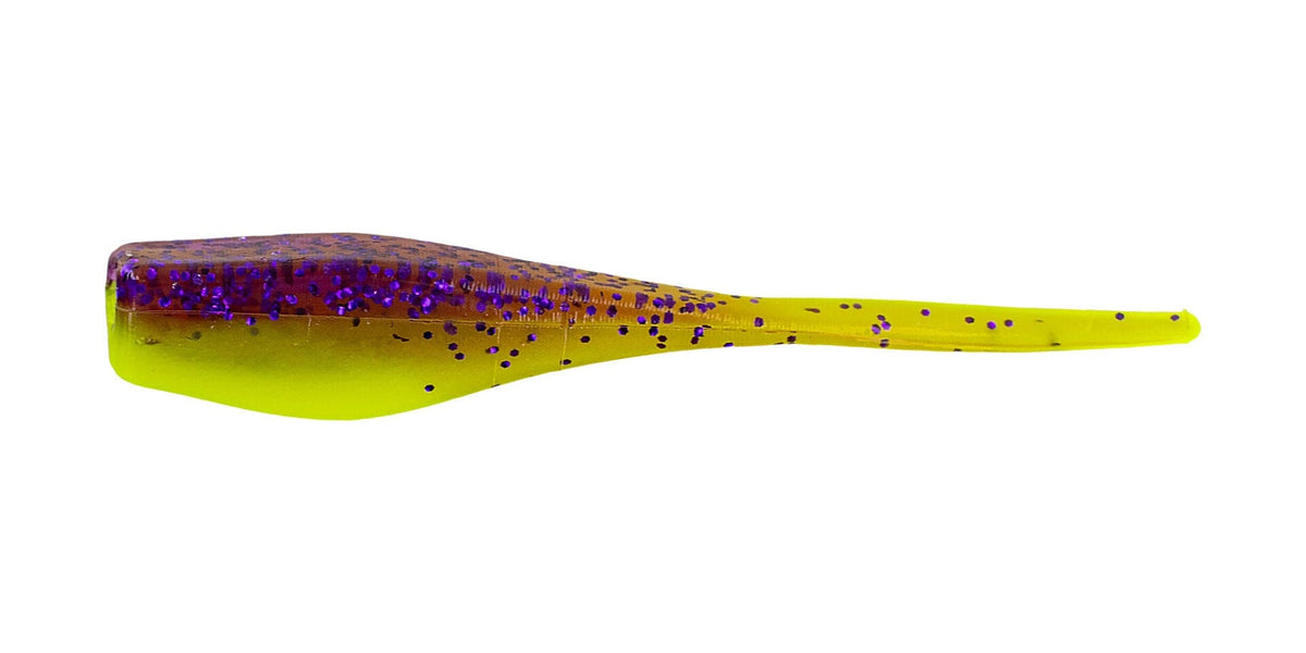 Baits Big Bite Baits Crappie Minnr 2&quot; Purple / Opaque Chartreuse Big Bite Baits Crappie Minnr - Pescador Fishing Supply