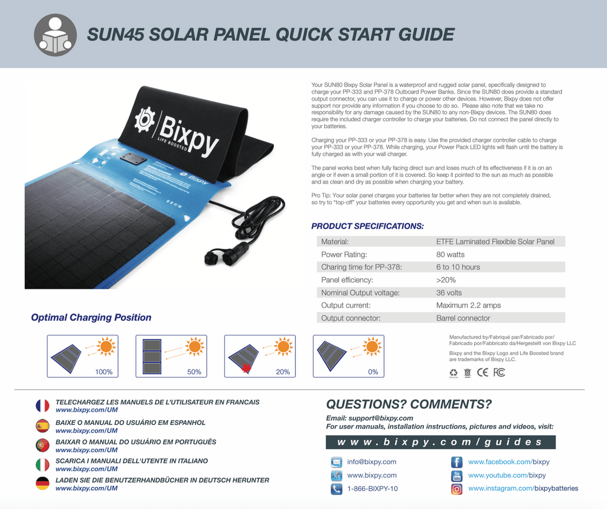 Bixpy SUN80 Waterproof Solar Panel Bixpy SUN80 Waterproof Solar Panel