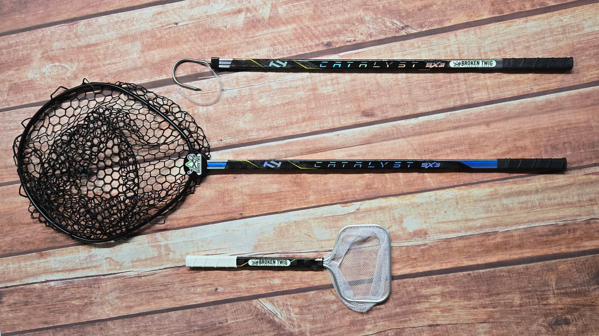 Landing Nets Broken Twig Nets Package – True Sticks (Landing Net + Gaff + Bait Net) Broken Twig Nets Package – True Sticks – Pescador Fishing Supply