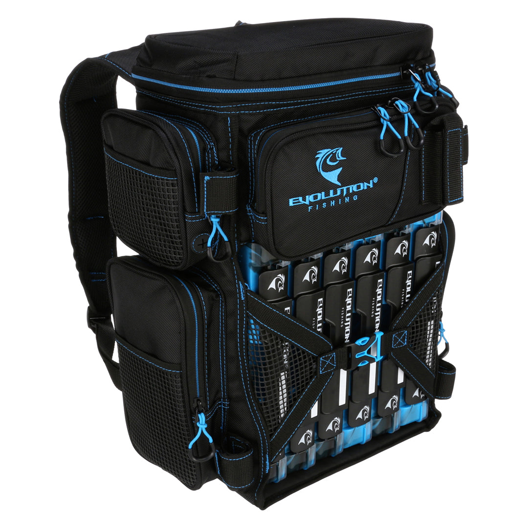 Tackle Backpack Evolution Fishing Drift Series 3600 Tackle Backpack with Trays Blue Drift Series 3600 Tackle Backpack | Water Resistant Fishing Gear